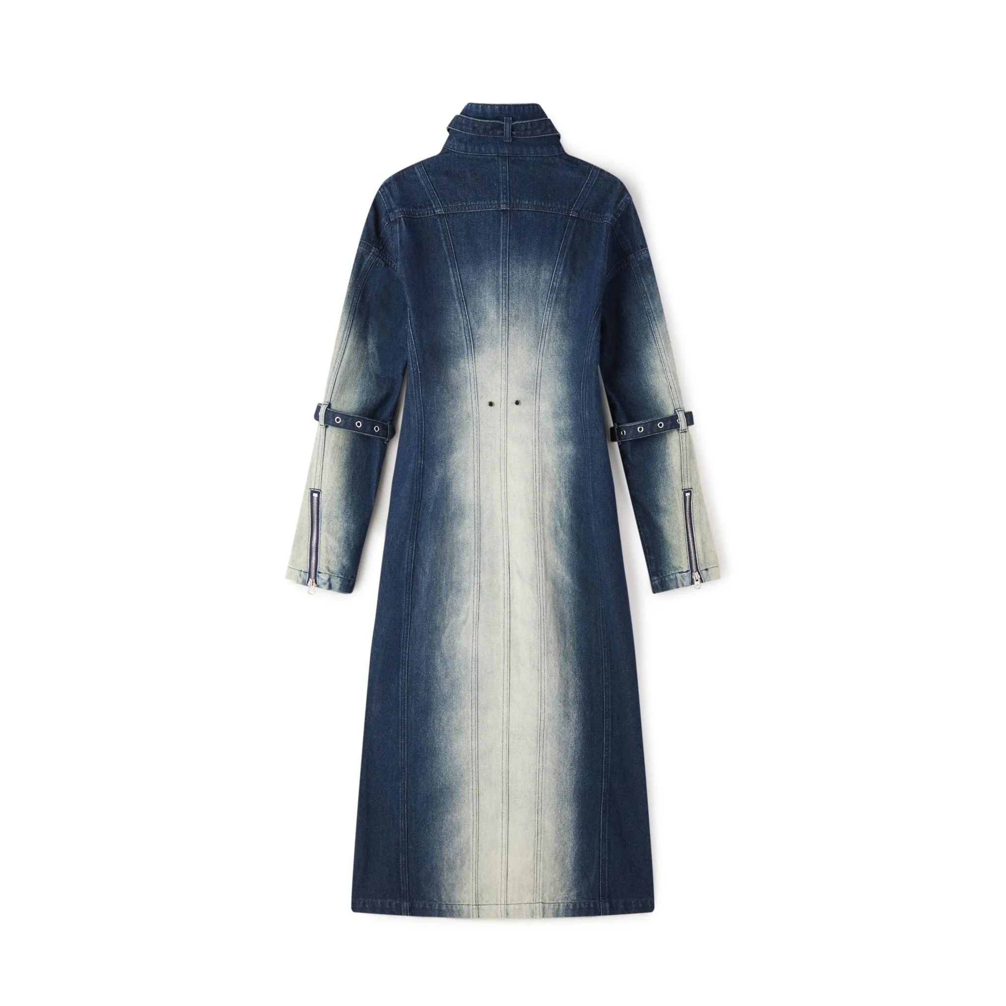 Acid-wash Denim Coat with Split-line Buckle