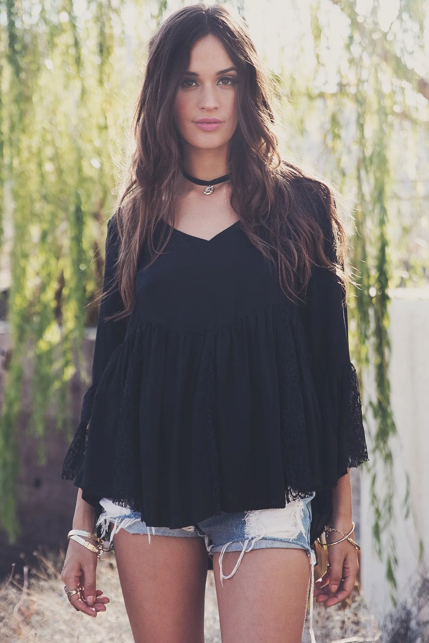 Alani Flowy Lace Top - Black