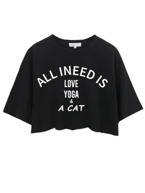 ALL I NEED IS A YOGA CAT CROP TOPS