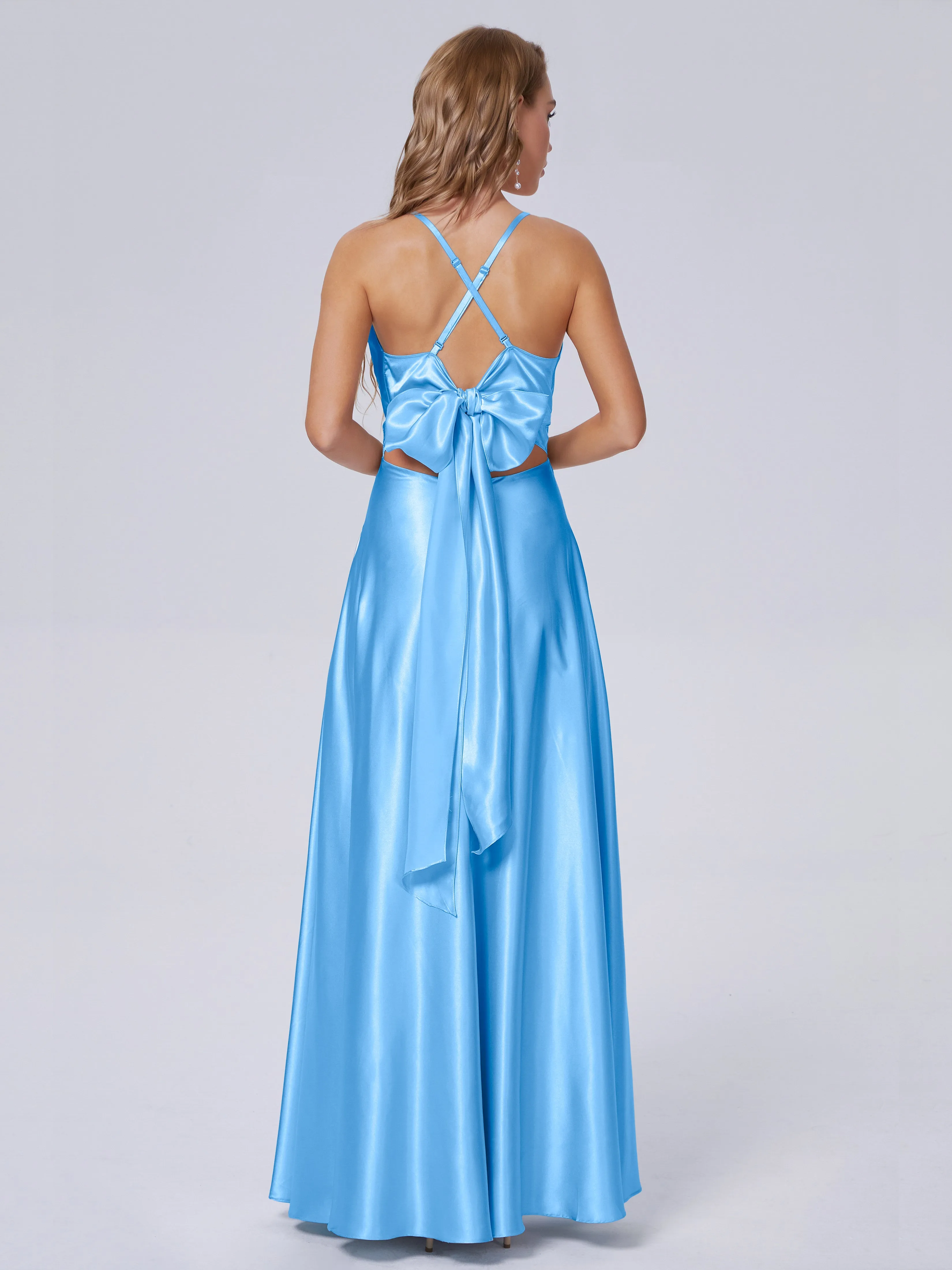 Ana Spaghetti Straps Bowknot Soft Satin Bridesmaid Dresses