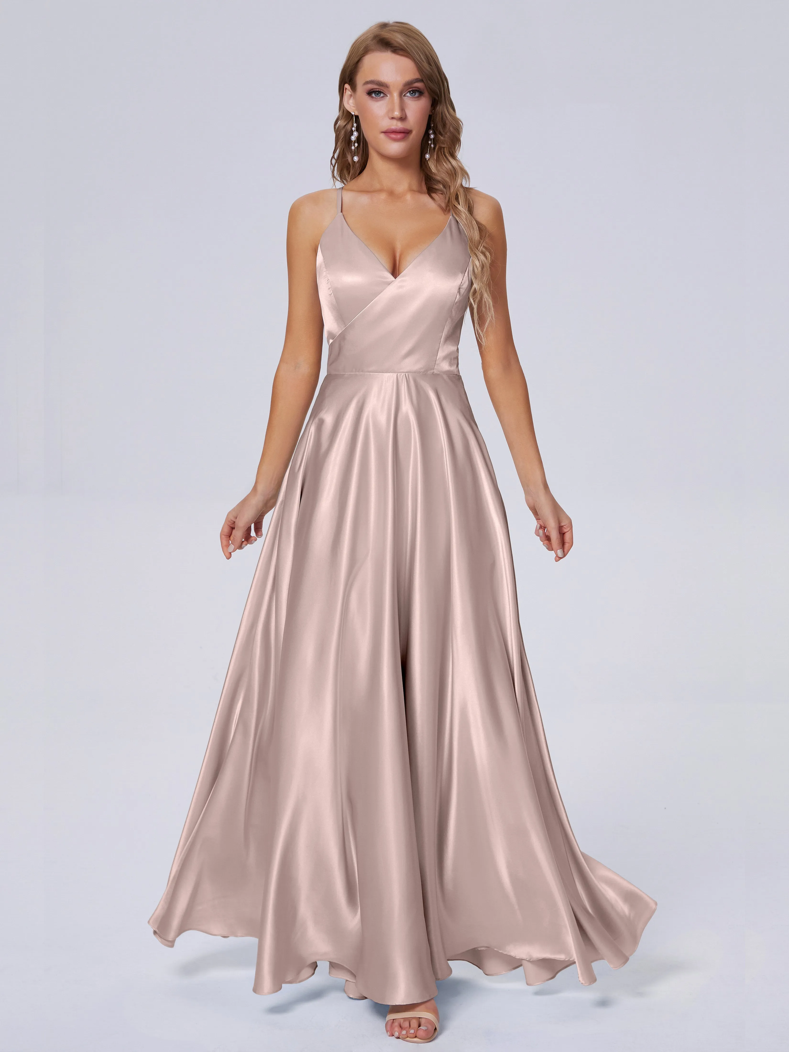 Ana Spaghetti Straps Bowknot Soft Satin Bridesmaid Dresses