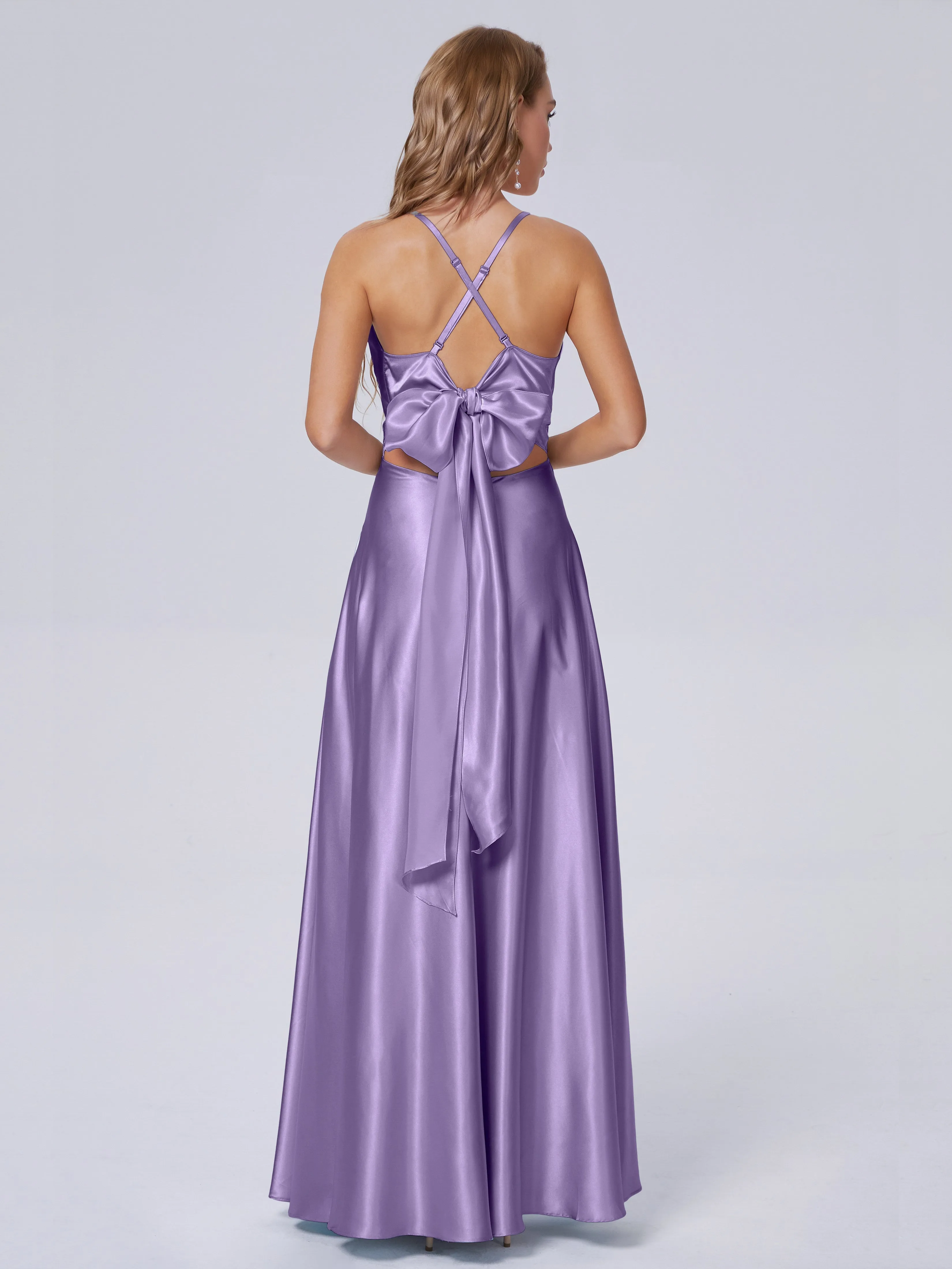 Ana Spaghetti Straps Bowknot Soft Satin Bridesmaid Dresses