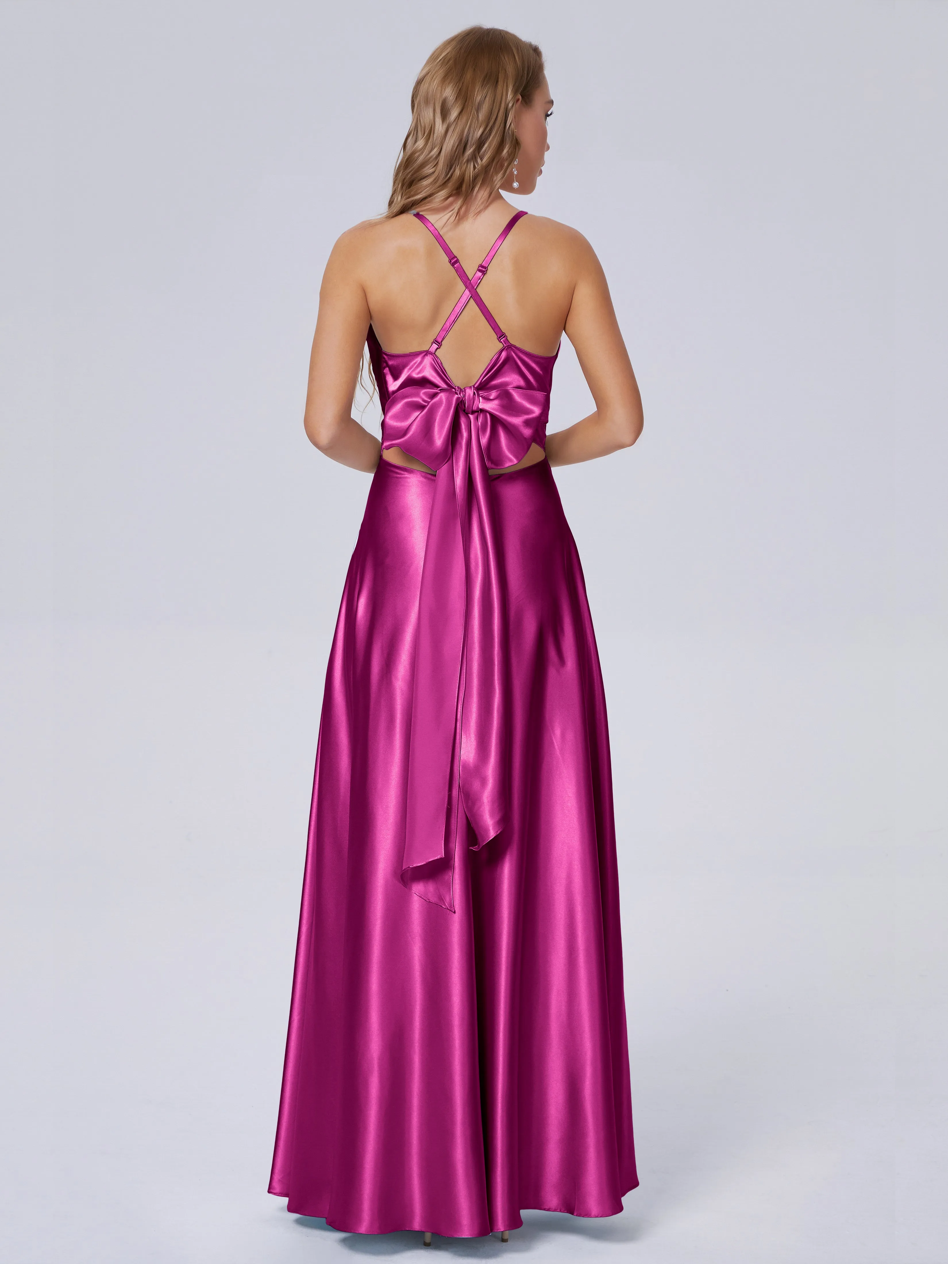 Ana Spaghetti Straps Bowknot Soft Satin Bridesmaid Dresses