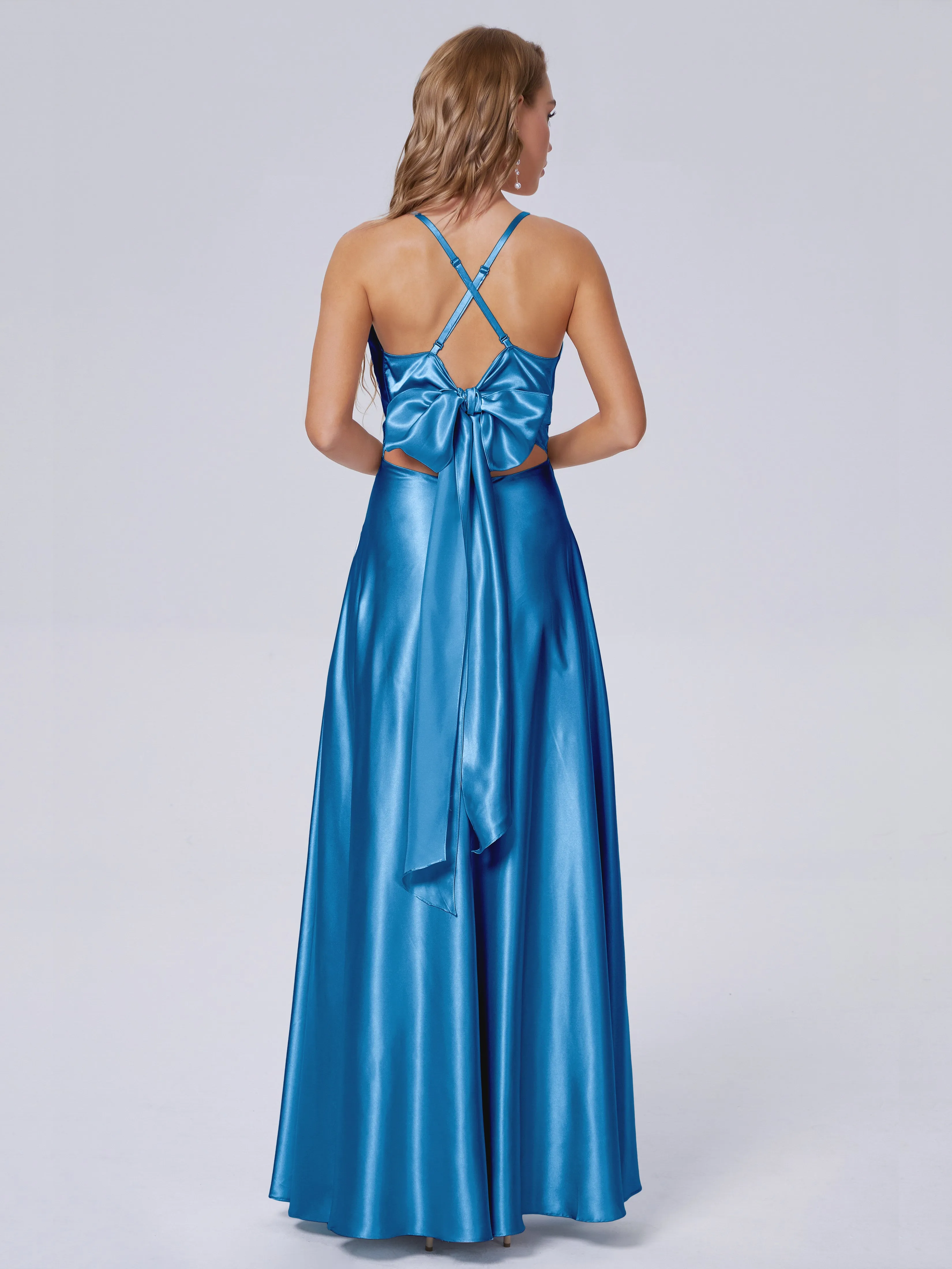 Ana Spaghetti Straps Bowknot Soft Satin Bridesmaid Dresses