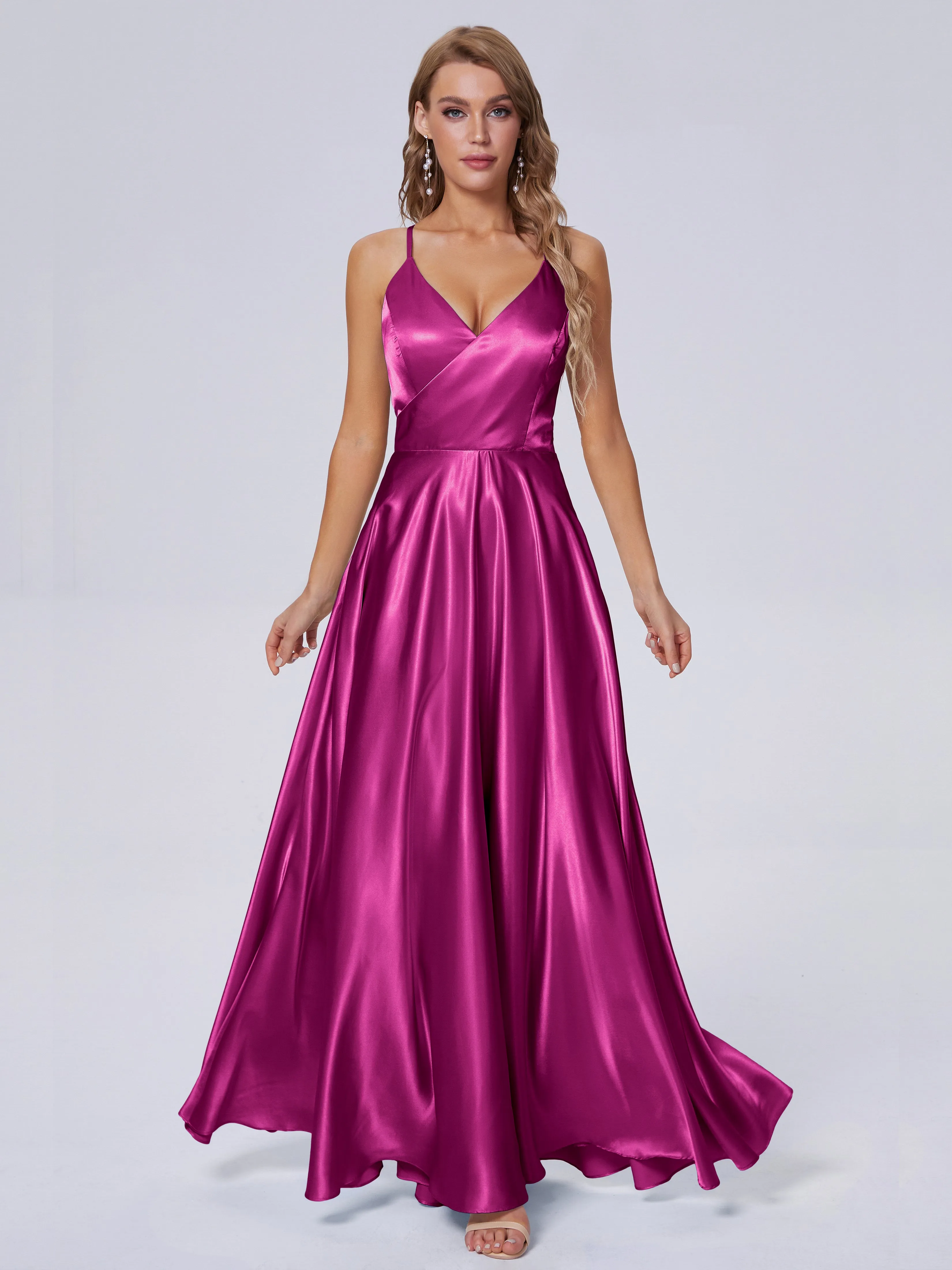 Ana Spaghetti Straps Bowknot Soft Satin Bridesmaid Dresses