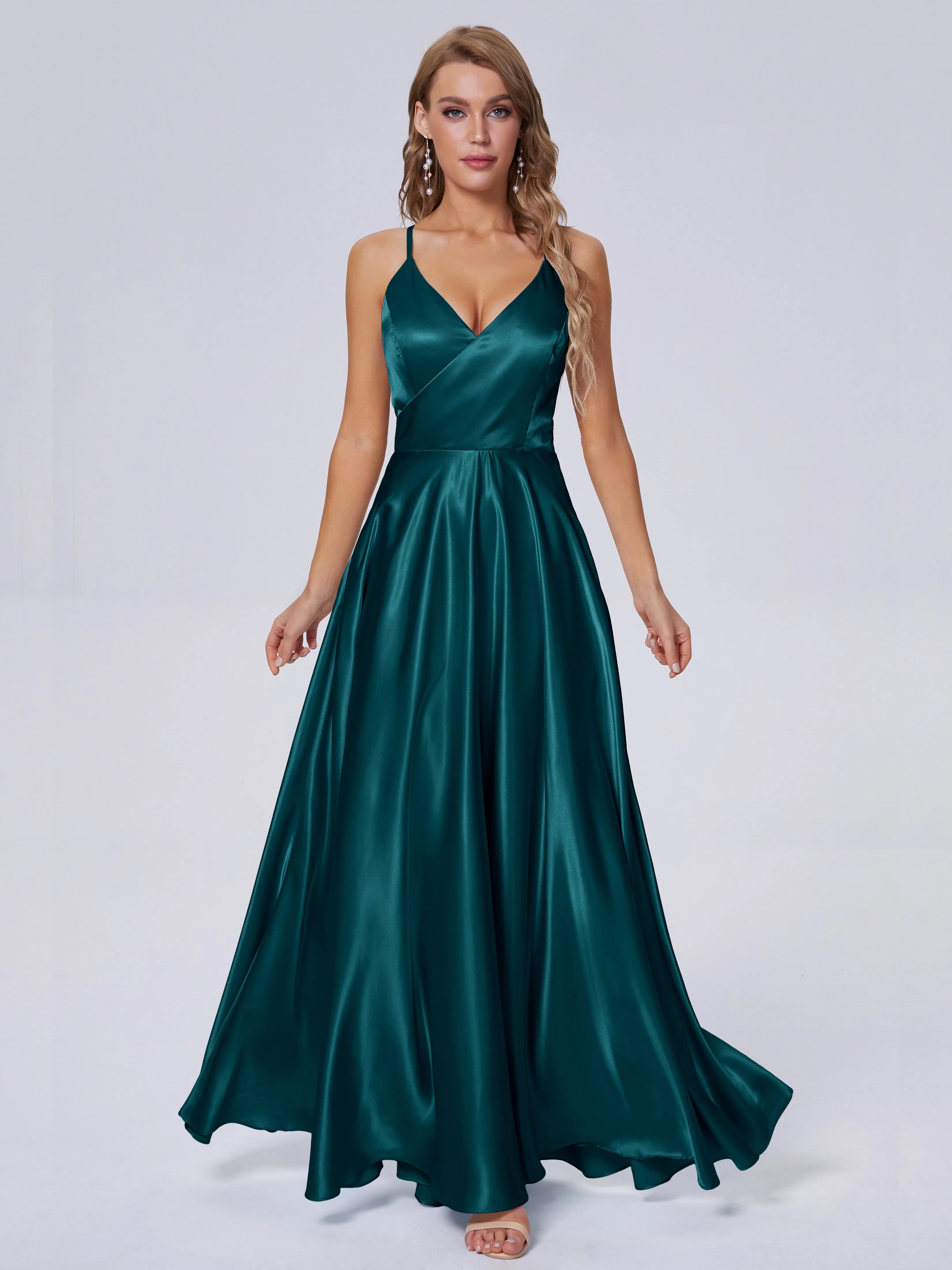 Ana Spaghetti Straps Bowknot Soft Satin Bridesmaid Dresses