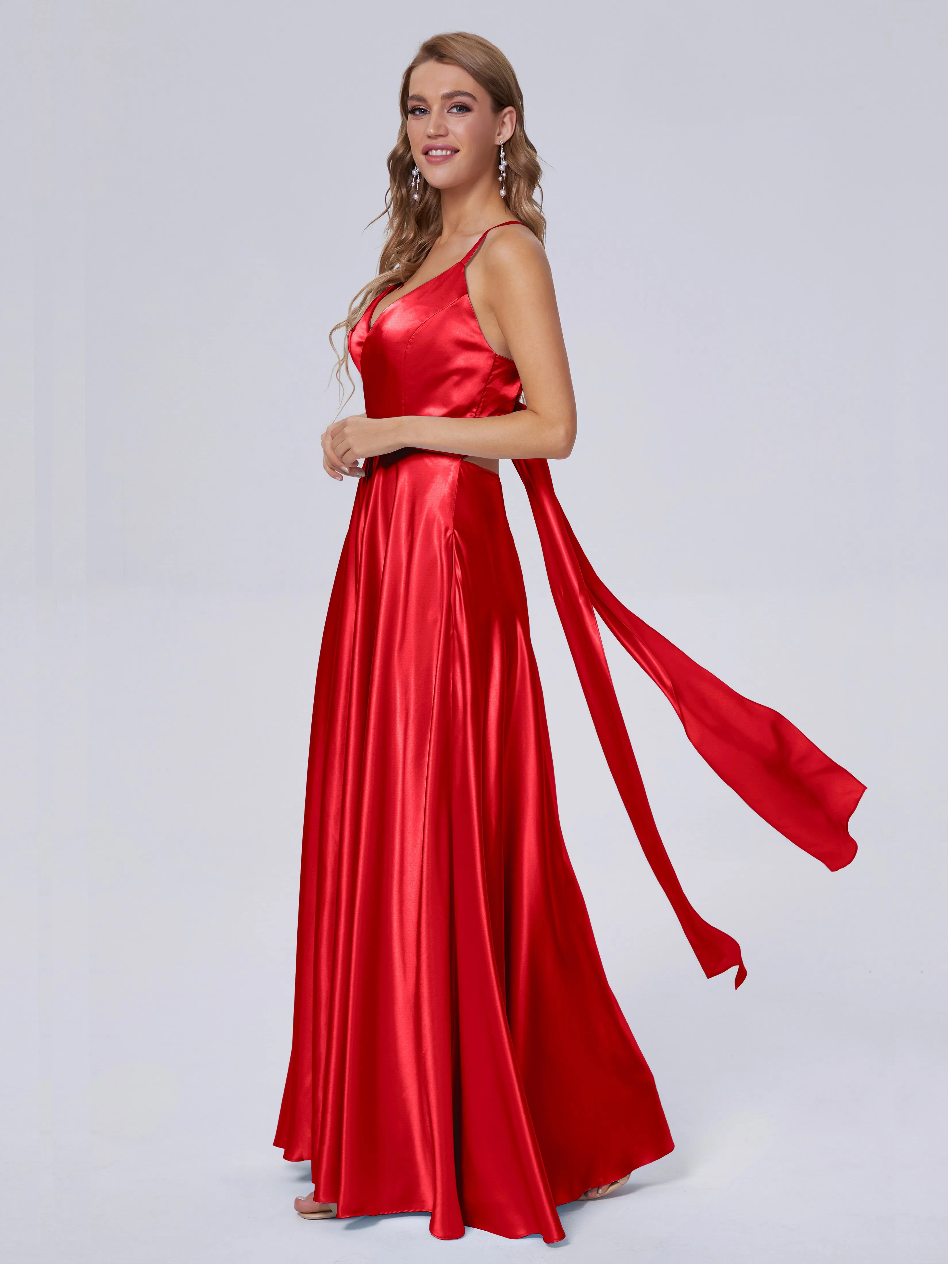 Ana Spaghetti Straps Bowknot Soft Satin Bridesmaid Dresses