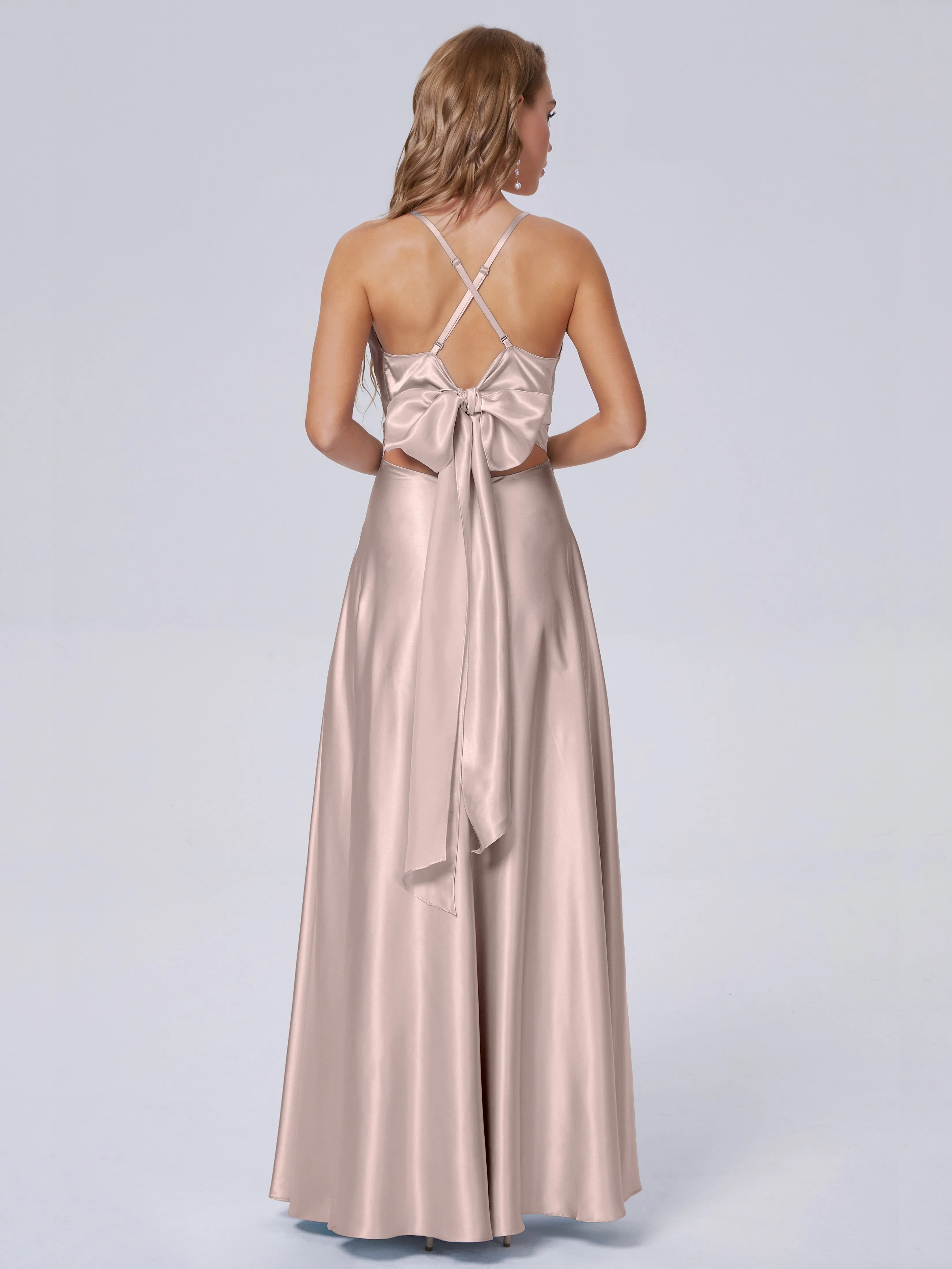 Ana Spaghetti Straps Bowknot Soft Satin Bridesmaid Dresses