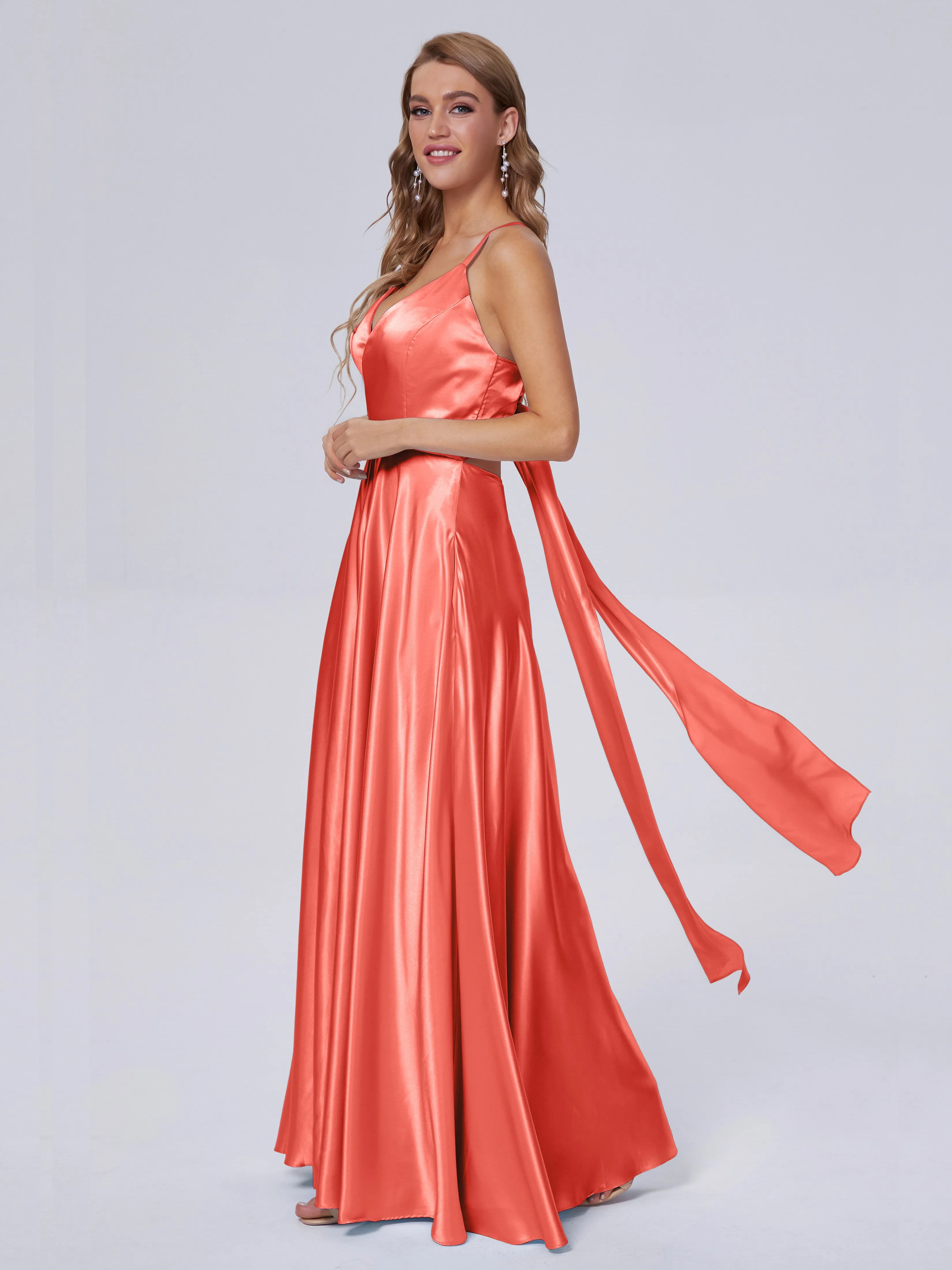 Ana Spaghetti Straps Bowknot Soft Satin Bridesmaid Dresses