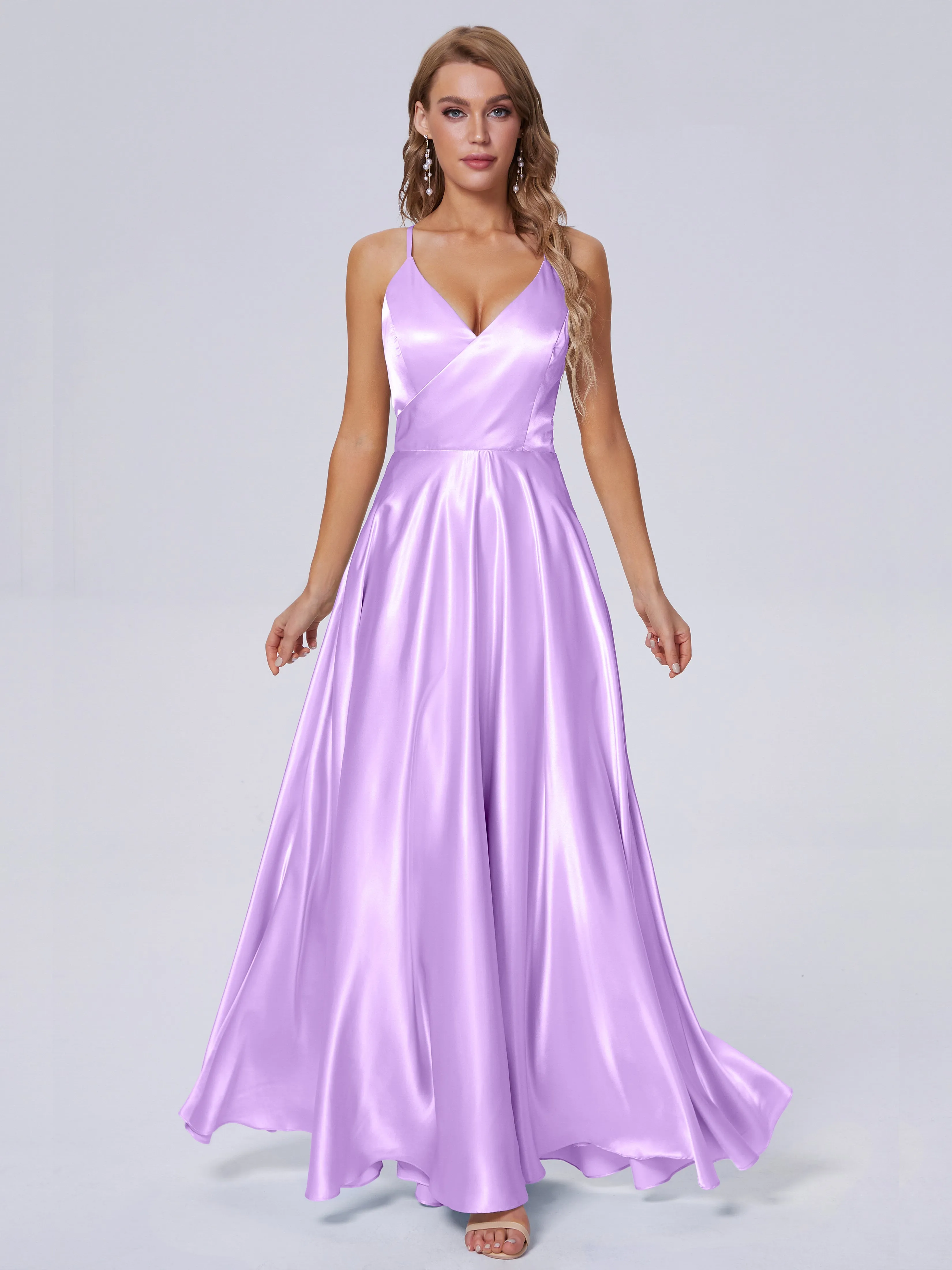 Ana Spaghetti Straps Bowknot Soft Satin Bridesmaid Dresses