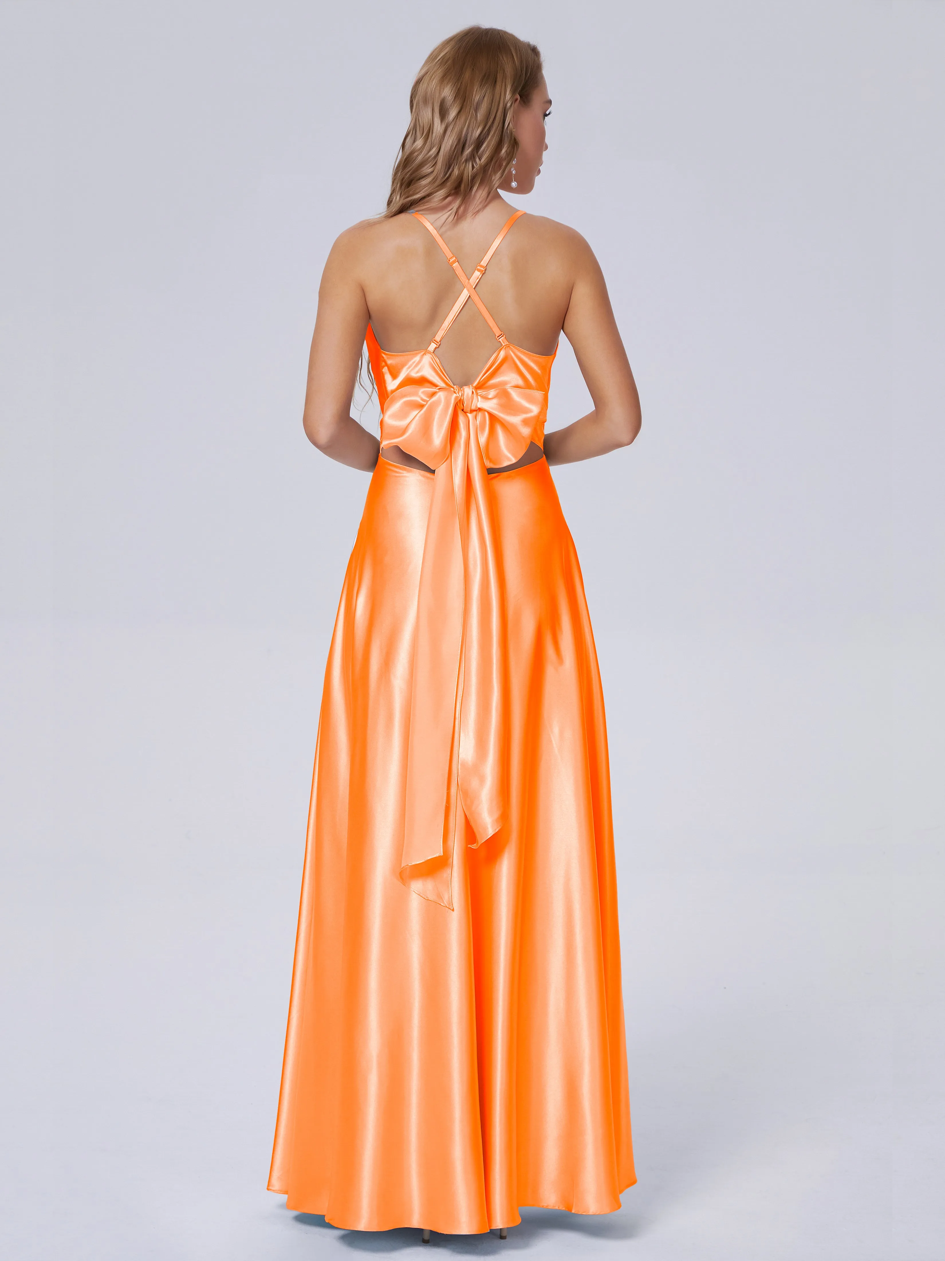 Ana Spaghetti Straps Bowknot Soft Satin Bridesmaid Dresses