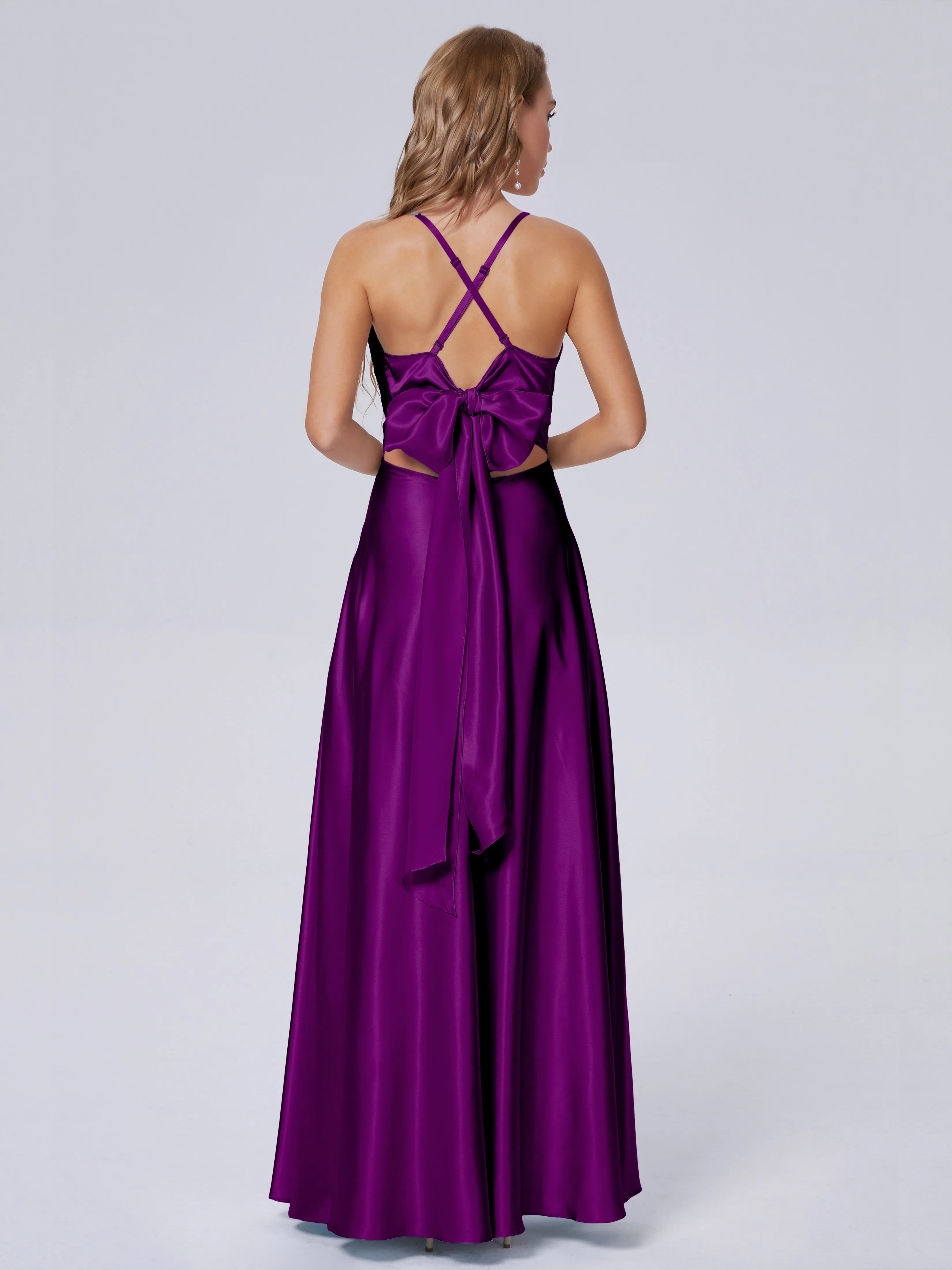 Ana Spaghetti Straps Bowknot Soft Satin Bridesmaid Dresses