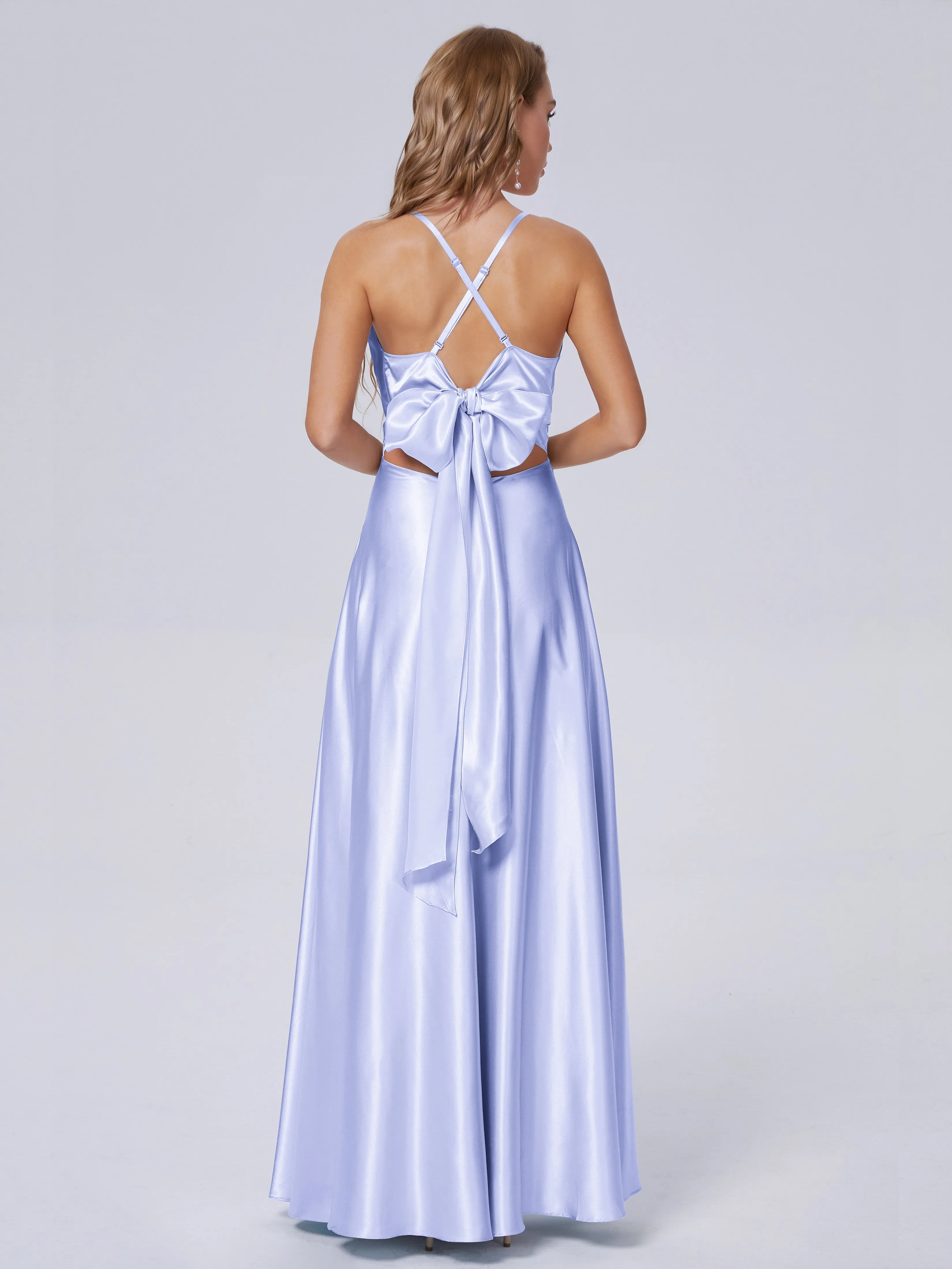 Ana Spaghetti Straps Bowknot Soft Satin Bridesmaid Dresses