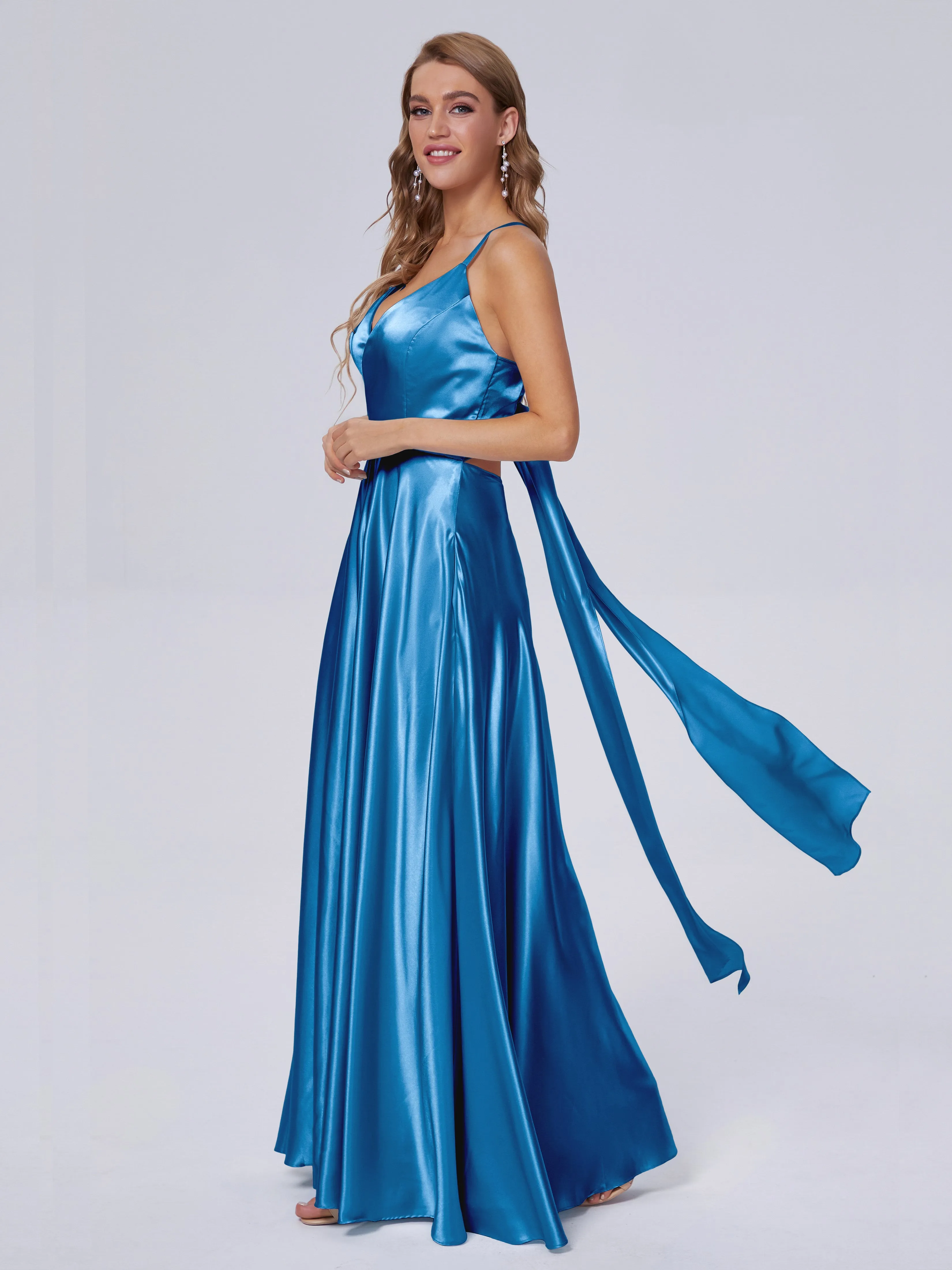 Ana Spaghetti Straps Bowknot Soft Satin Bridesmaid Dresses