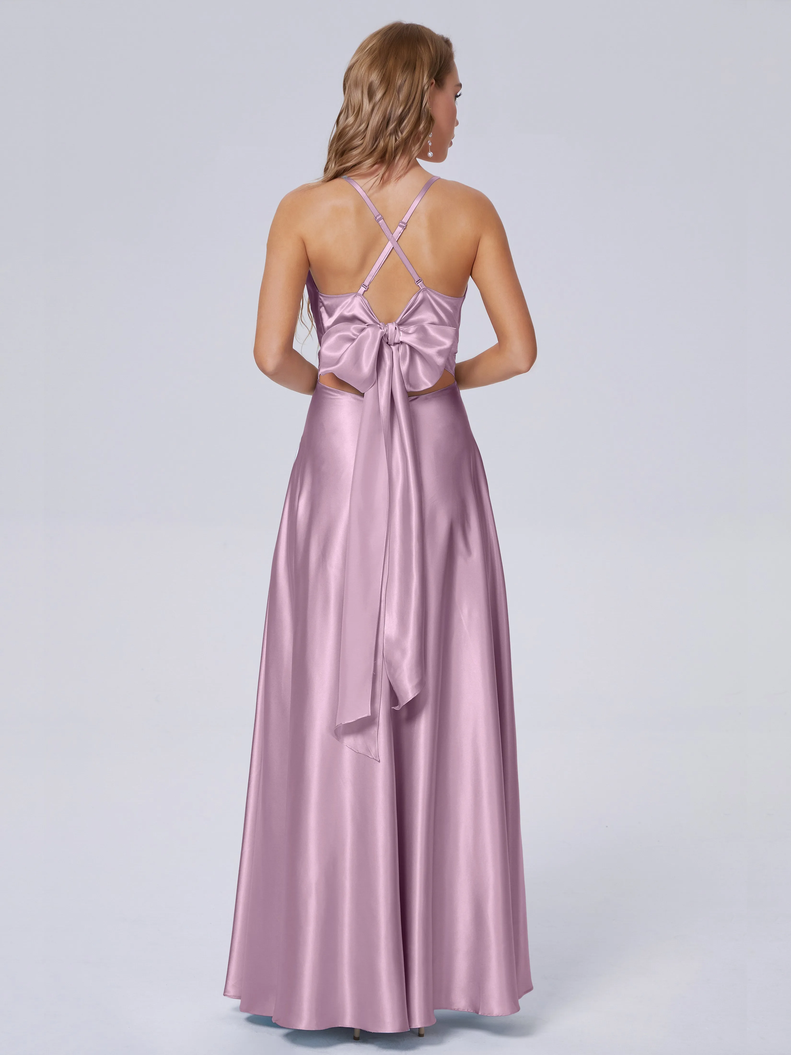 Ana Spaghetti Straps Bowknot Soft Satin Bridesmaid Dresses