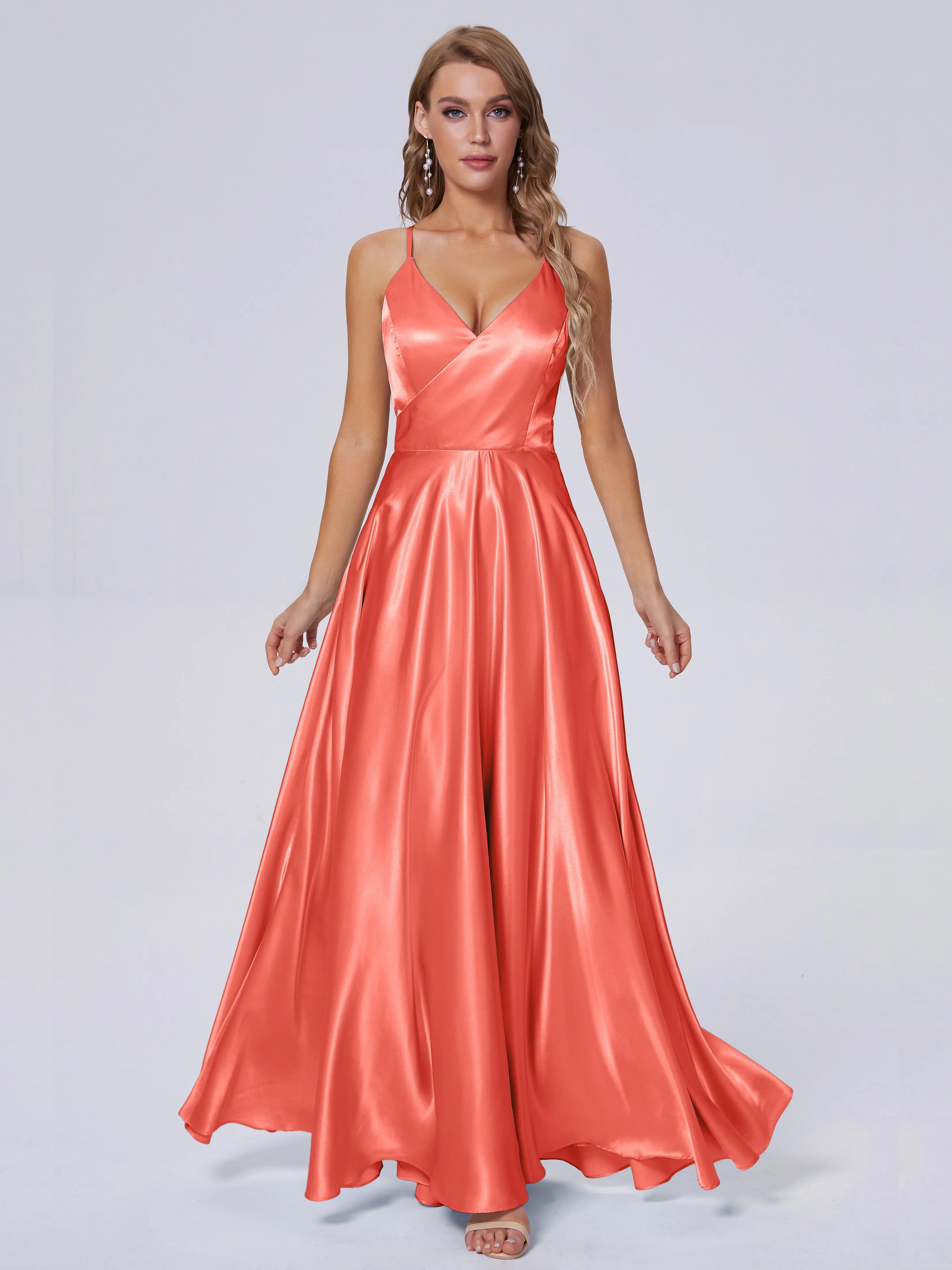 Ana Spaghetti Straps Bowknot Soft Satin Bridesmaid Dresses