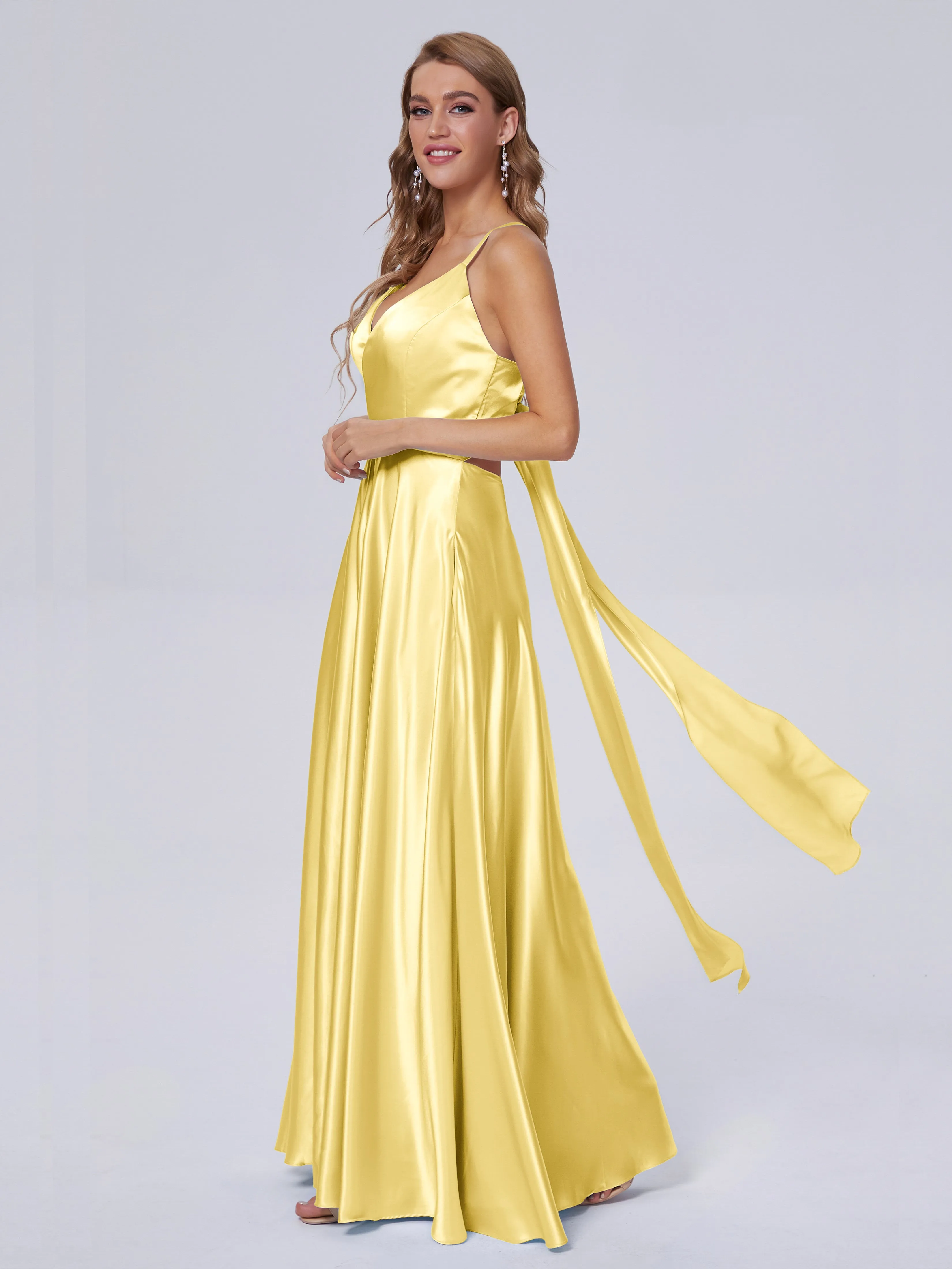 Ana Spaghetti Straps Bowknot Soft Satin Bridesmaid Dresses