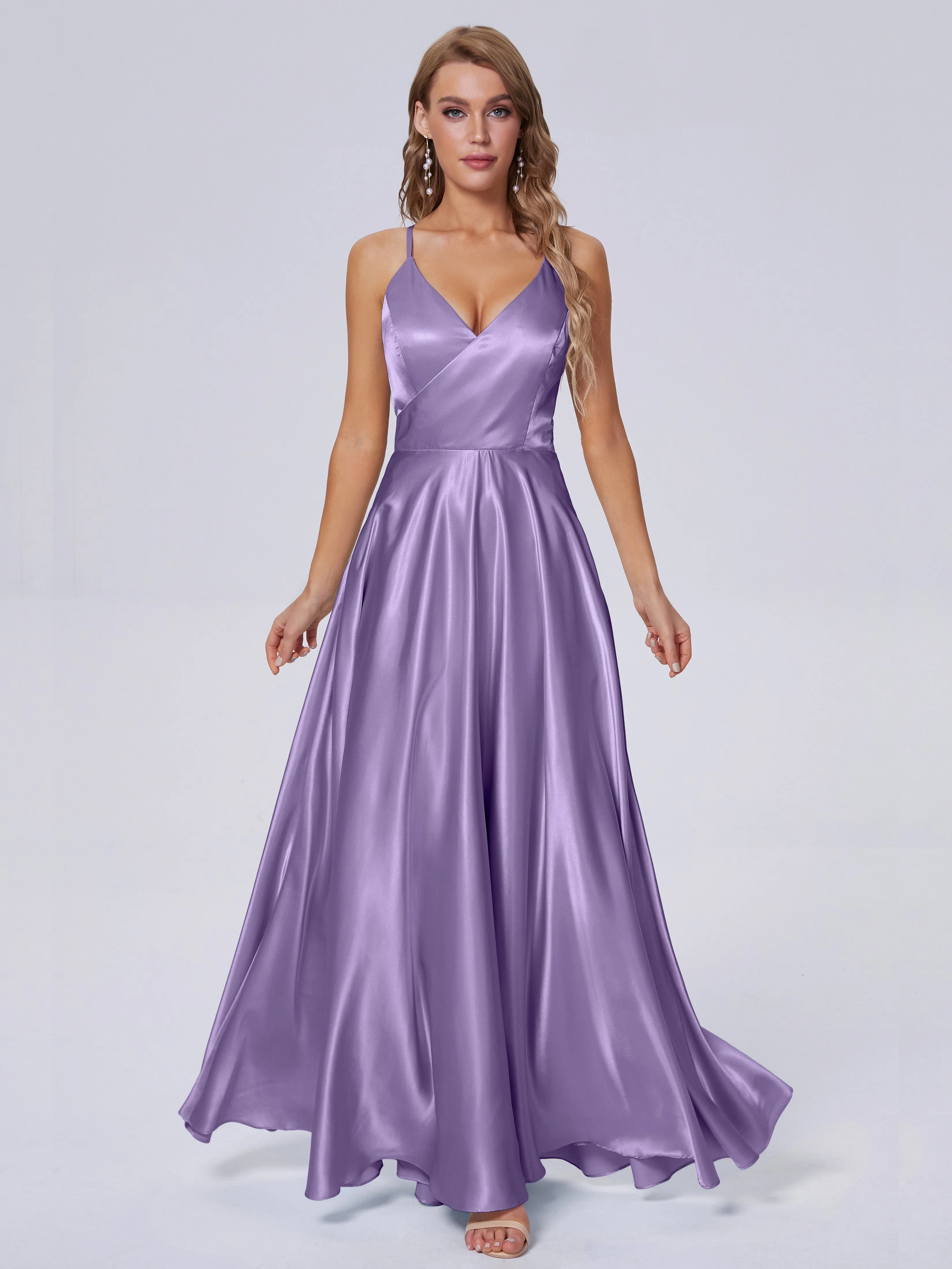 Ana Spaghetti Straps Bowknot Soft Satin Bridesmaid Dresses