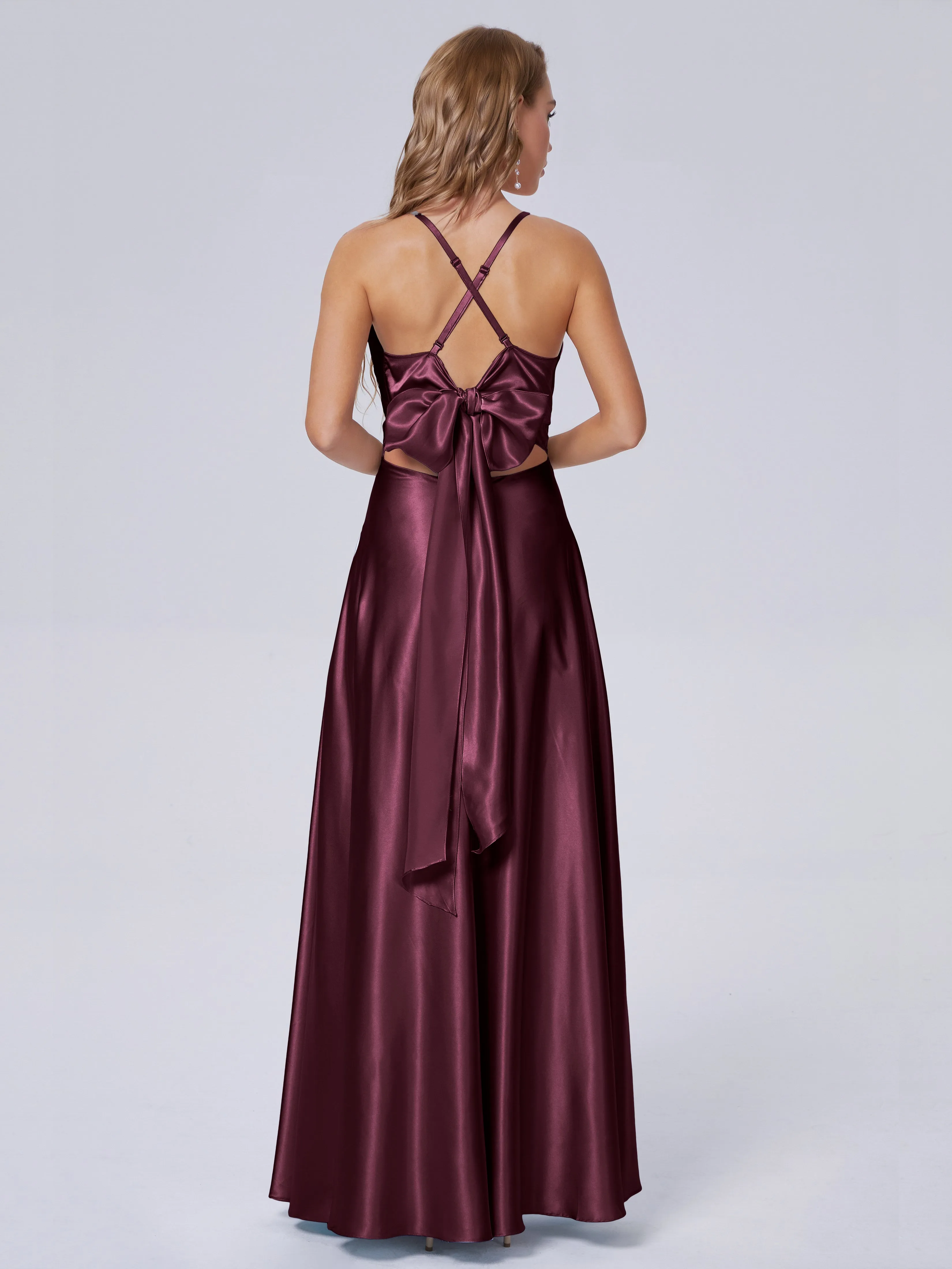 Ana Spaghetti Straps Bowknot Soft Satin Bridesmaid Dresses