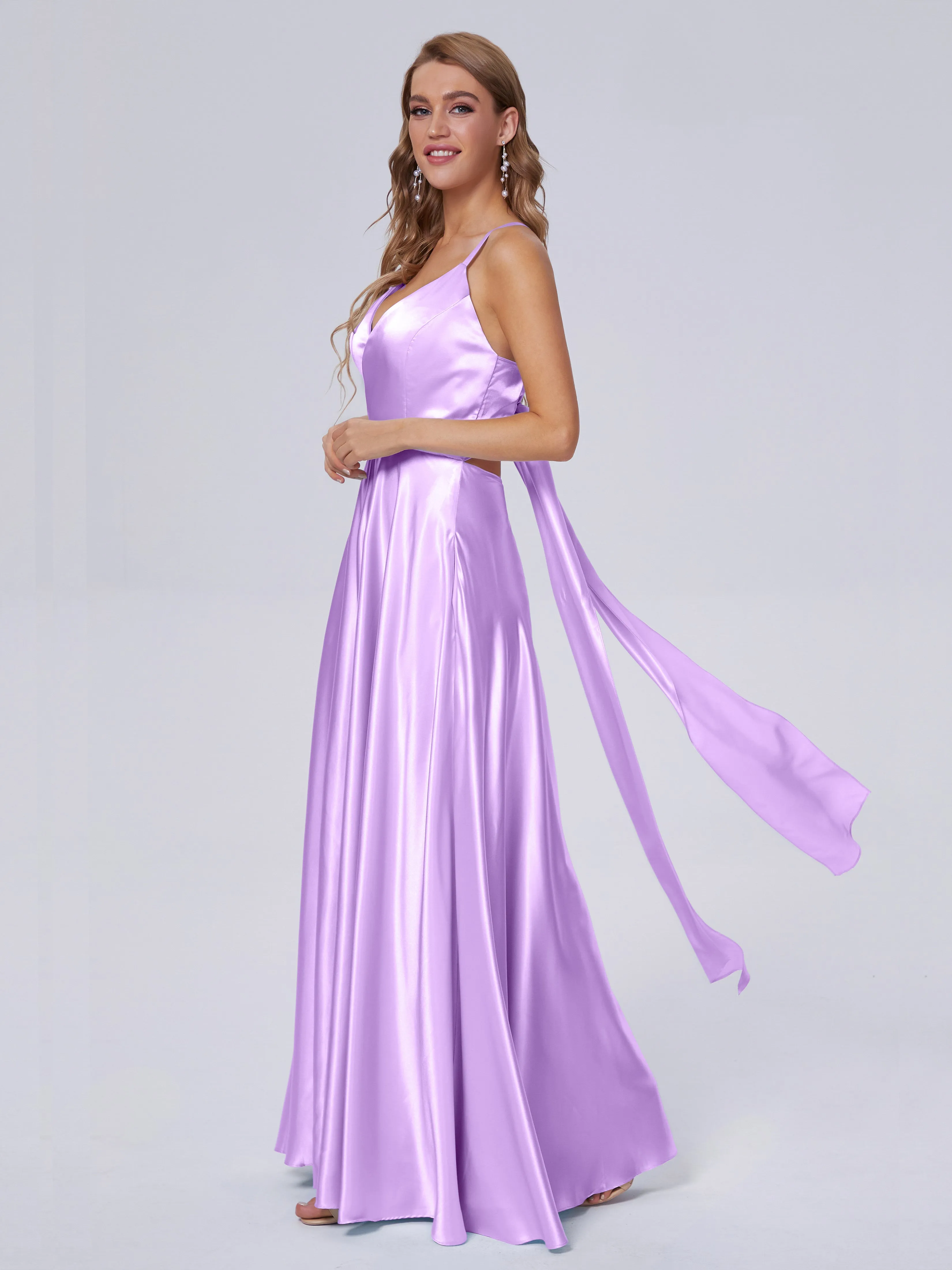 Ana Spaghetti Straps Bowknot Soft Satin Bridesmaid Dresses