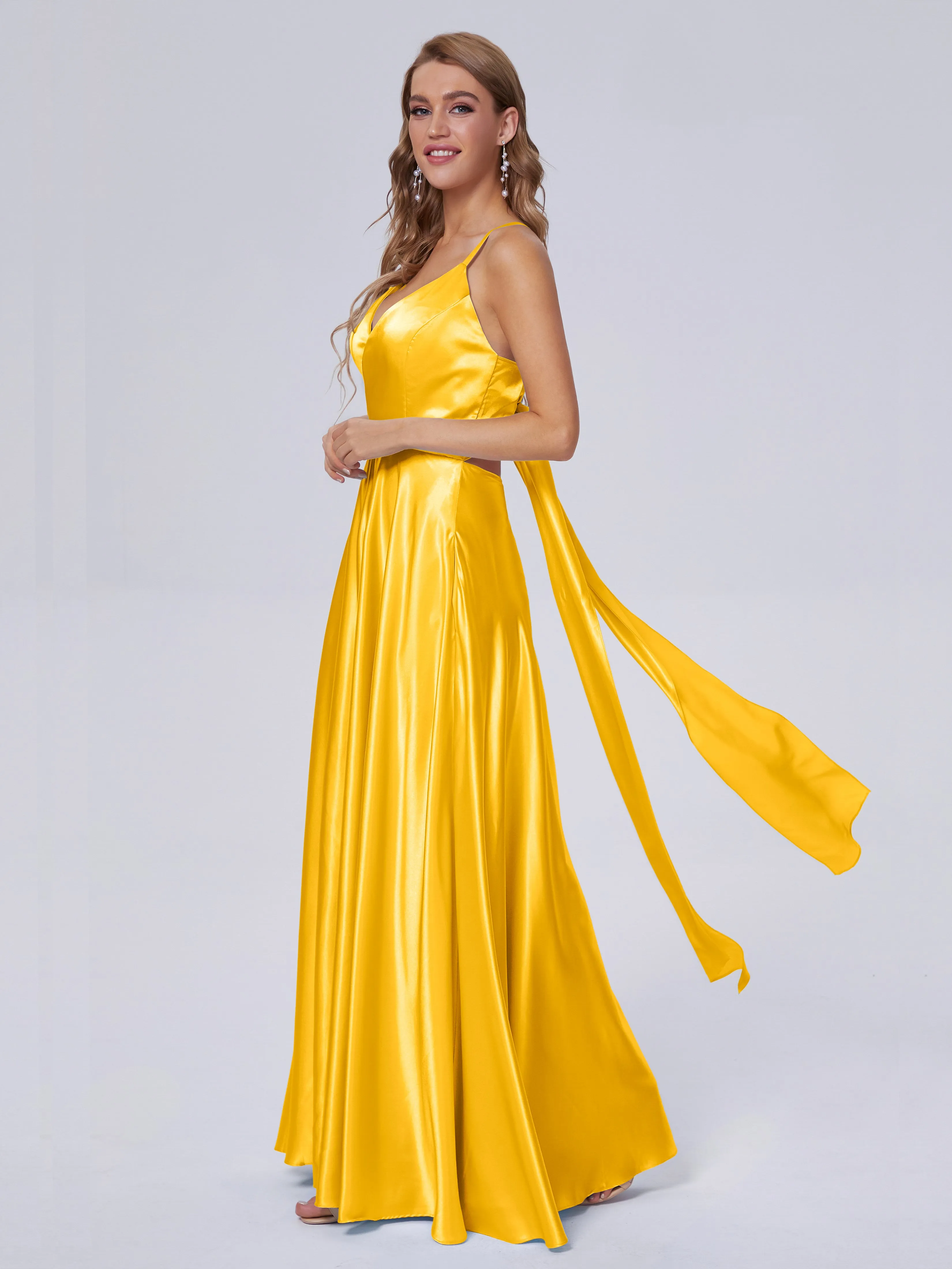 Ana Spaghetti Straps Bowknot Soft Satin Bridesmaid Dresses