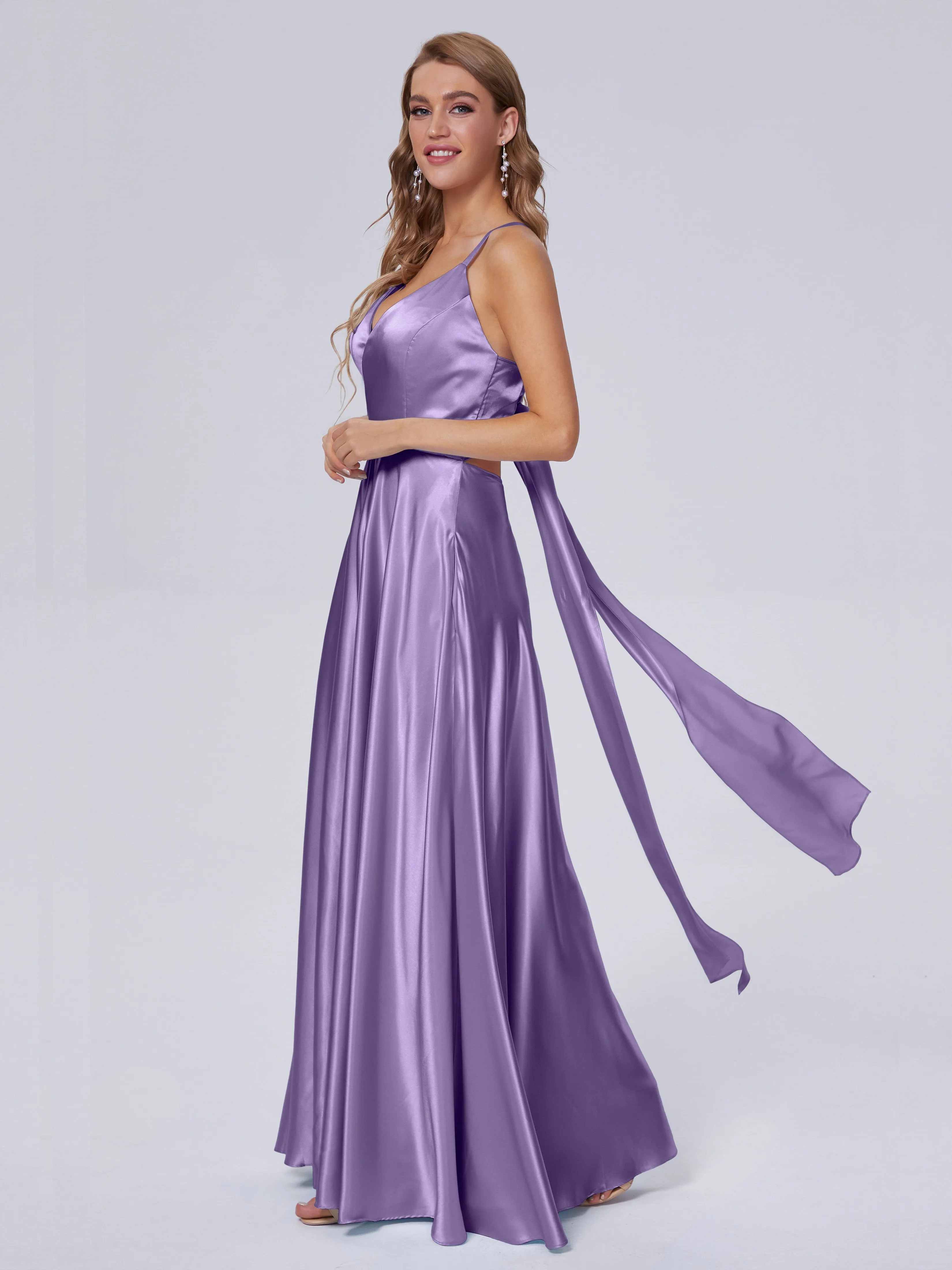 Ana Spaghetti Straps Bowknot Soft Satin Bridesmaid Dresses