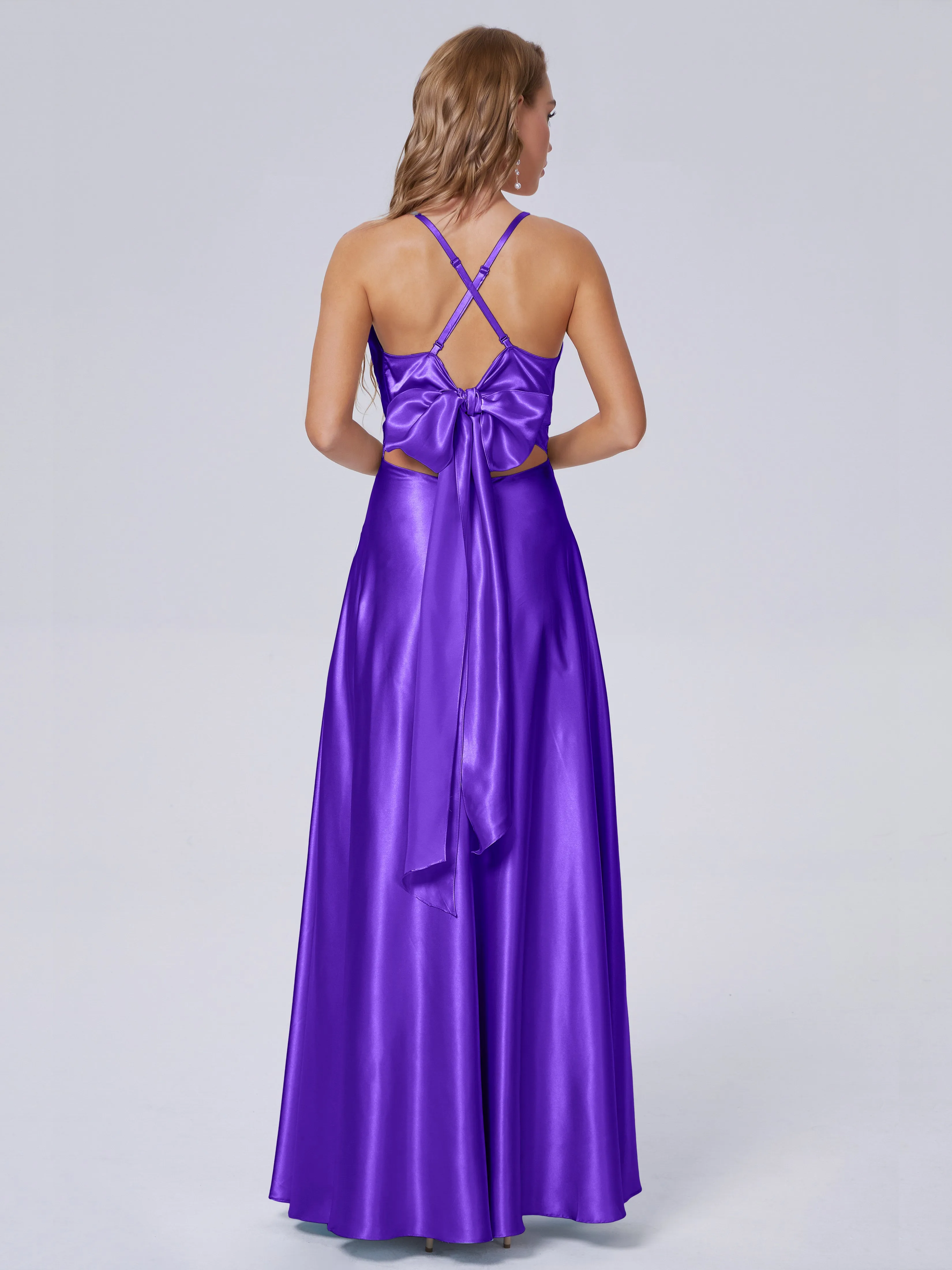 Ana Spaghetti Straps Bowknot Soft Satin Bridesmaid Dresses