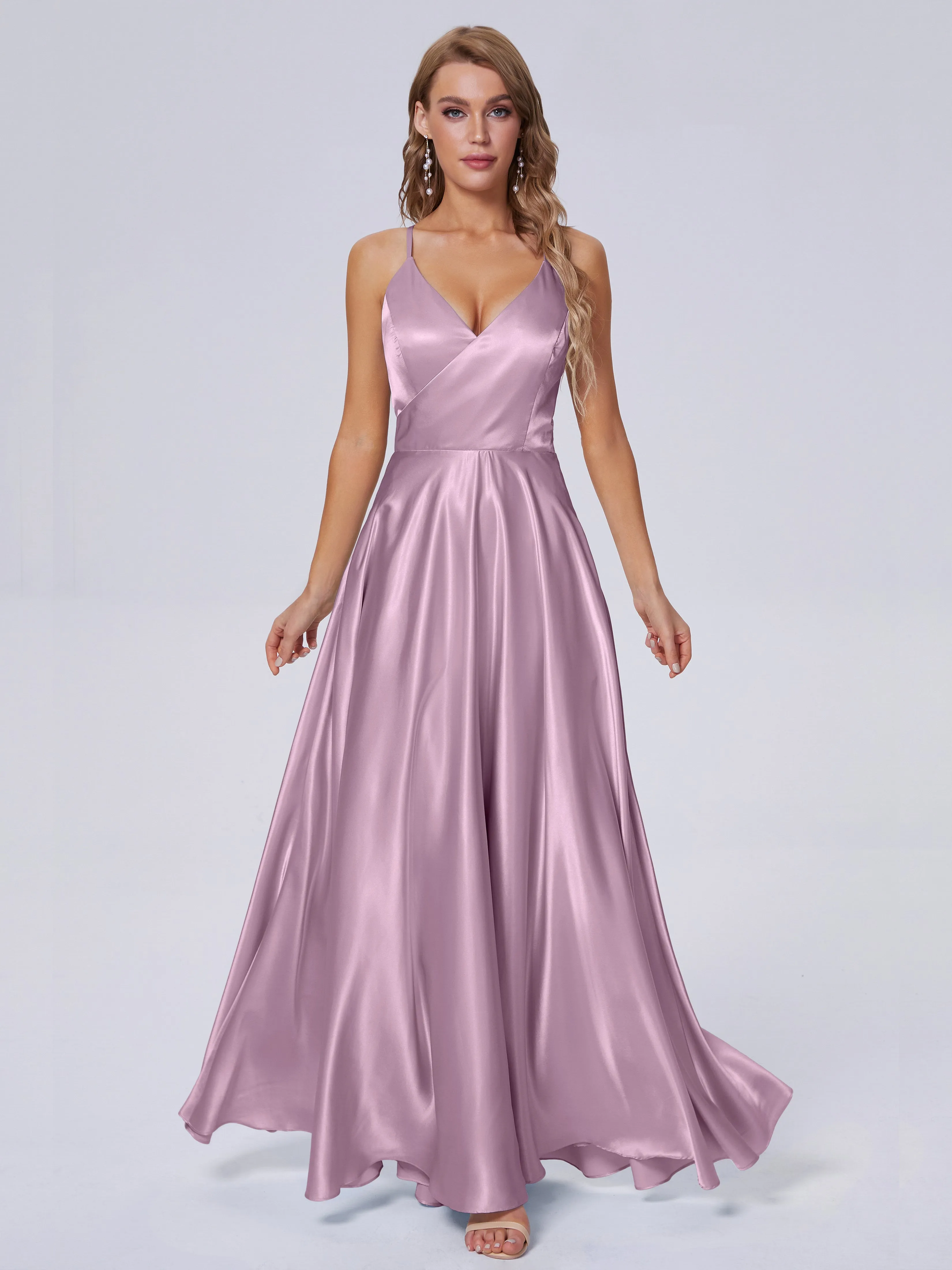 Ana Spaghetti Straps Bowknot Soft Satin Bridesmaid Dresses