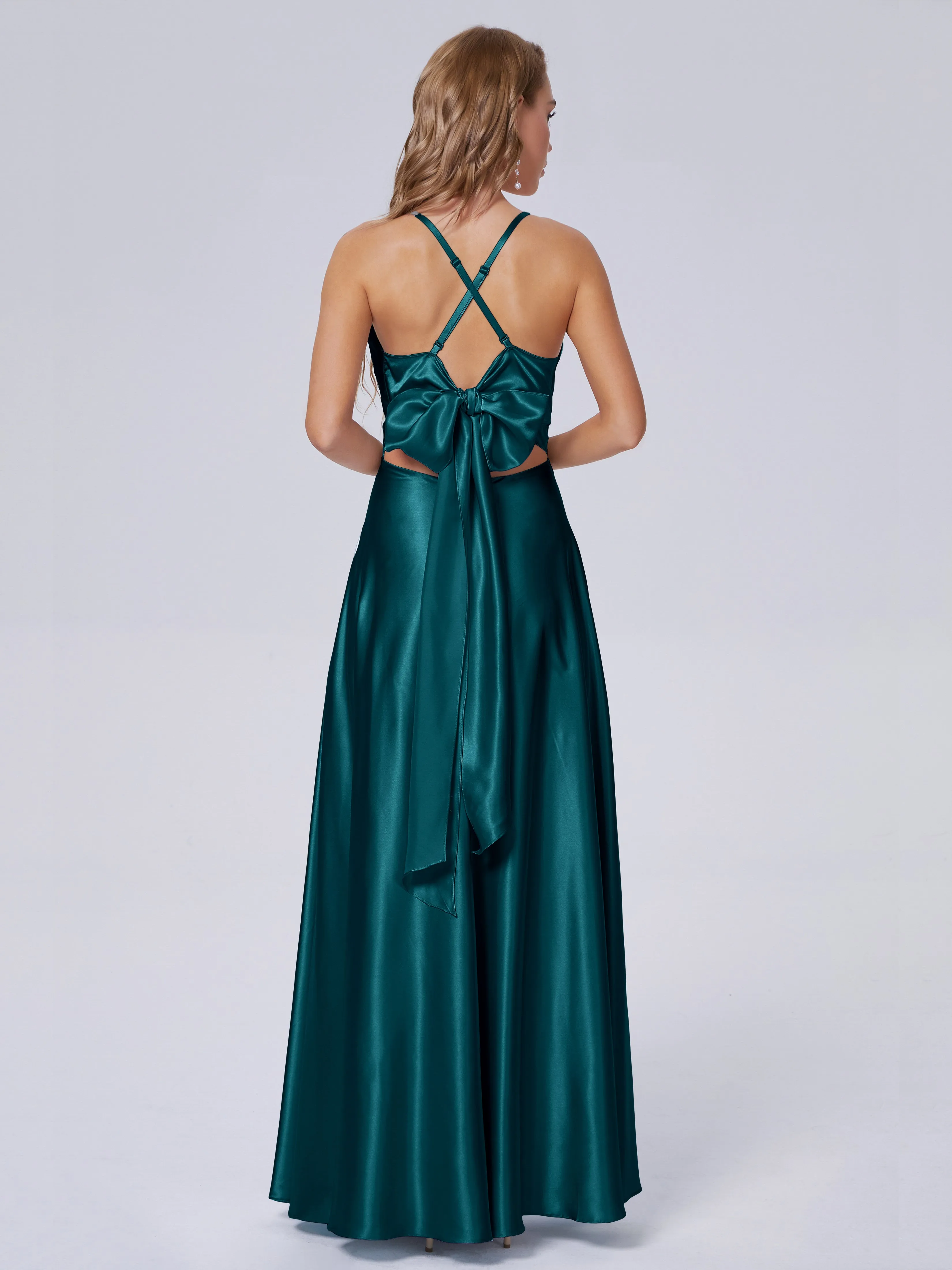 Ana Spaghetti Straps Bowknot Soft Satin Bridesmaid Dresses