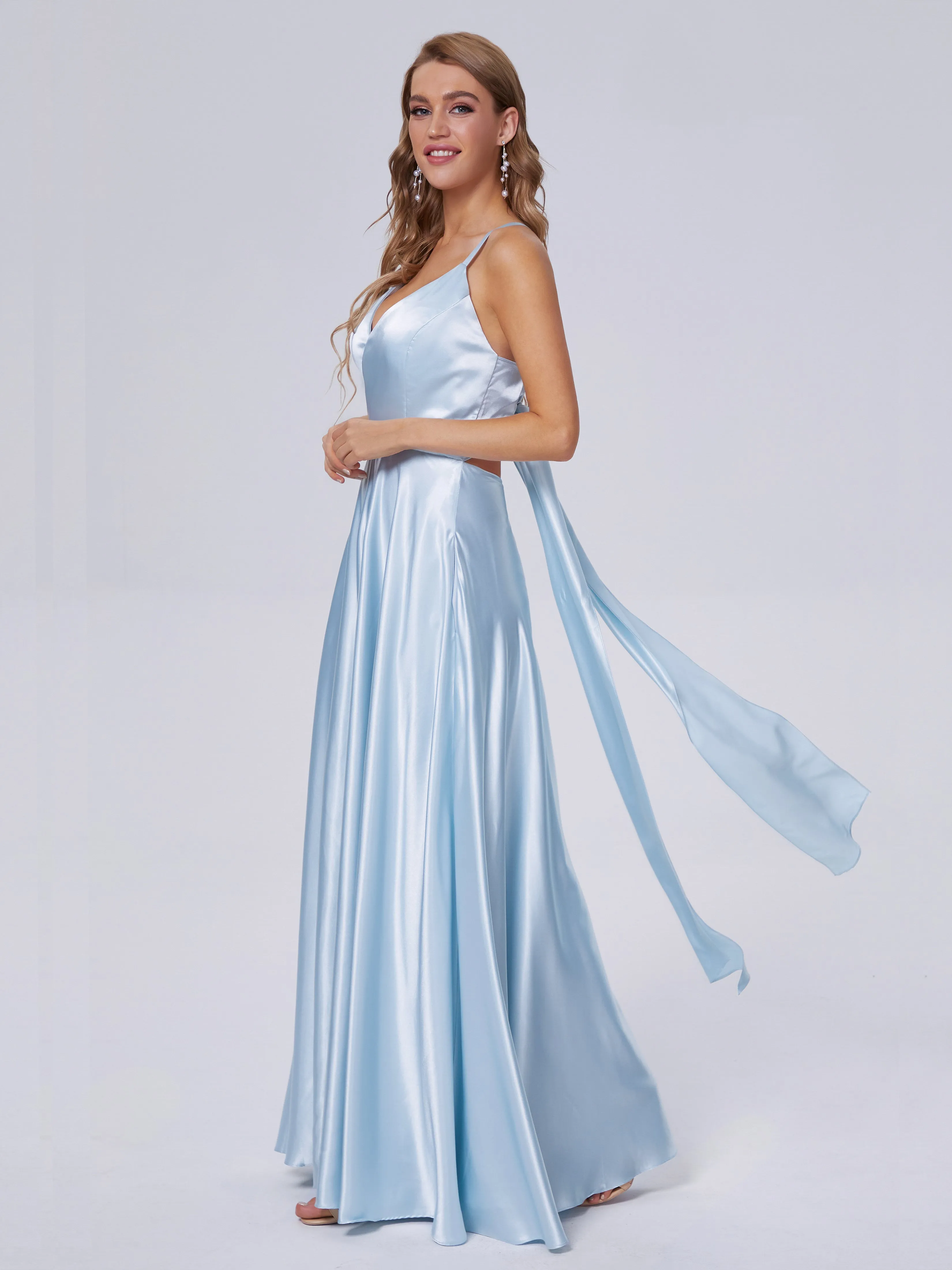 Ana Spaghetti Straps Bowknot Soft Satin Bridesmaid Dresses