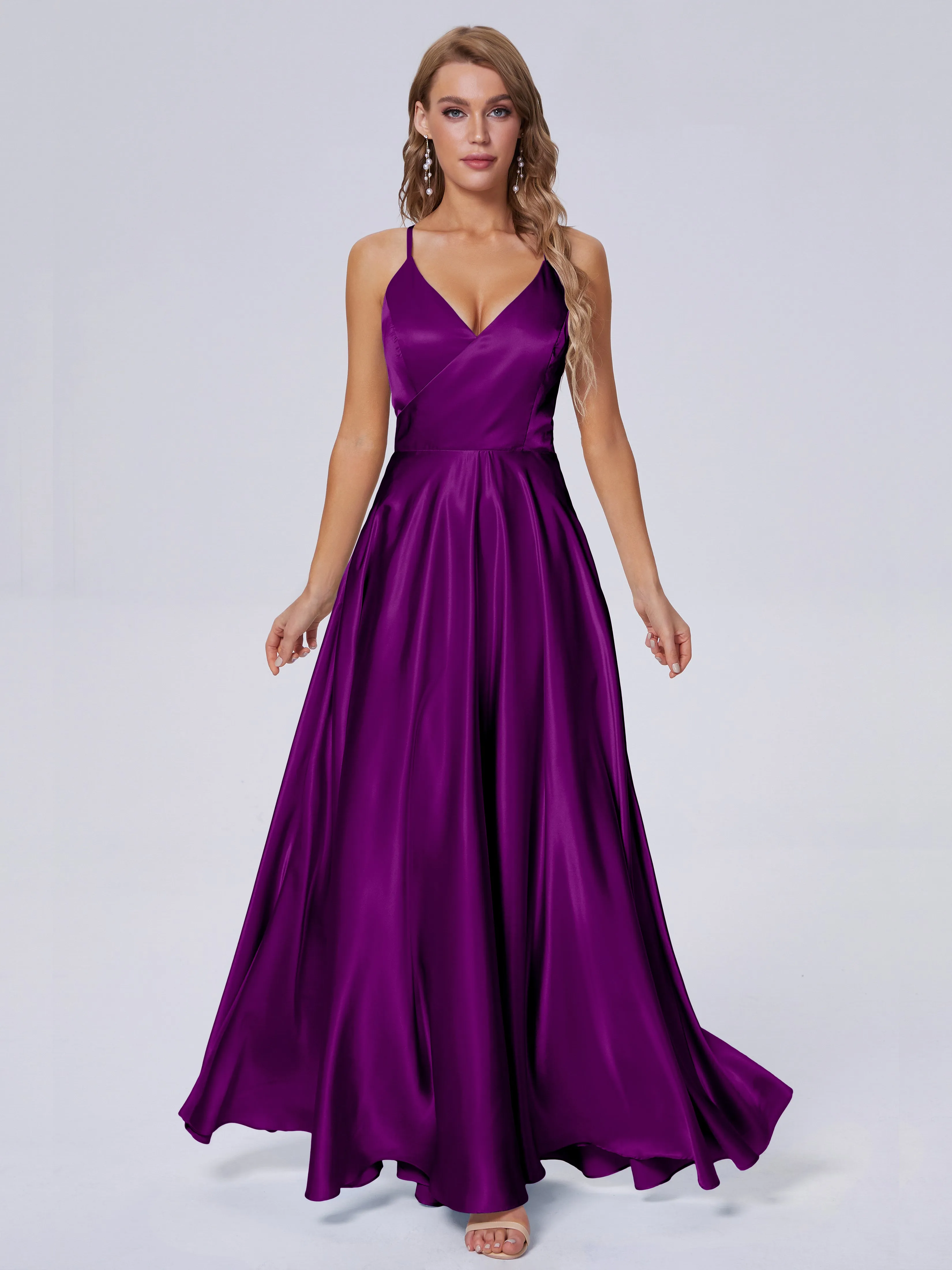 Ana Spaghetti Straps Bowknot Soft Satin Bridesmaid Dresses