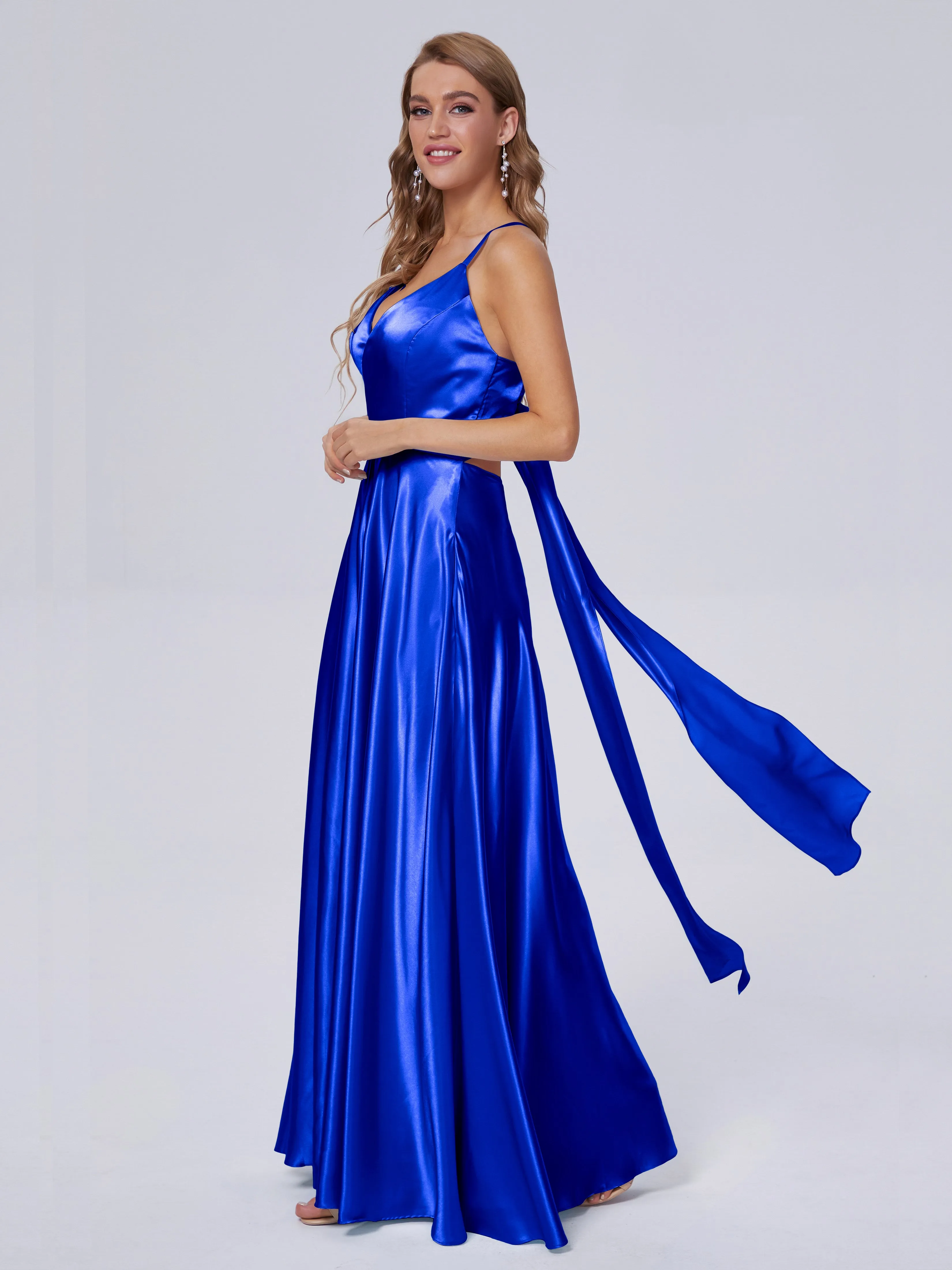 Ana Spaghetti Straps Bowknot Soft Satin Bridesmaid Dresses