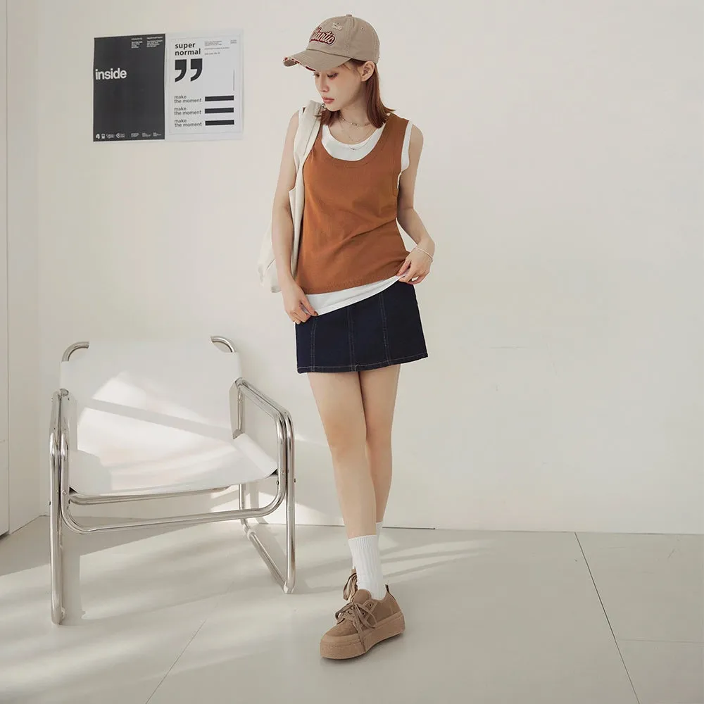 Basic Solid Knit Two Piece Colorblock Sleeveless Tank Top