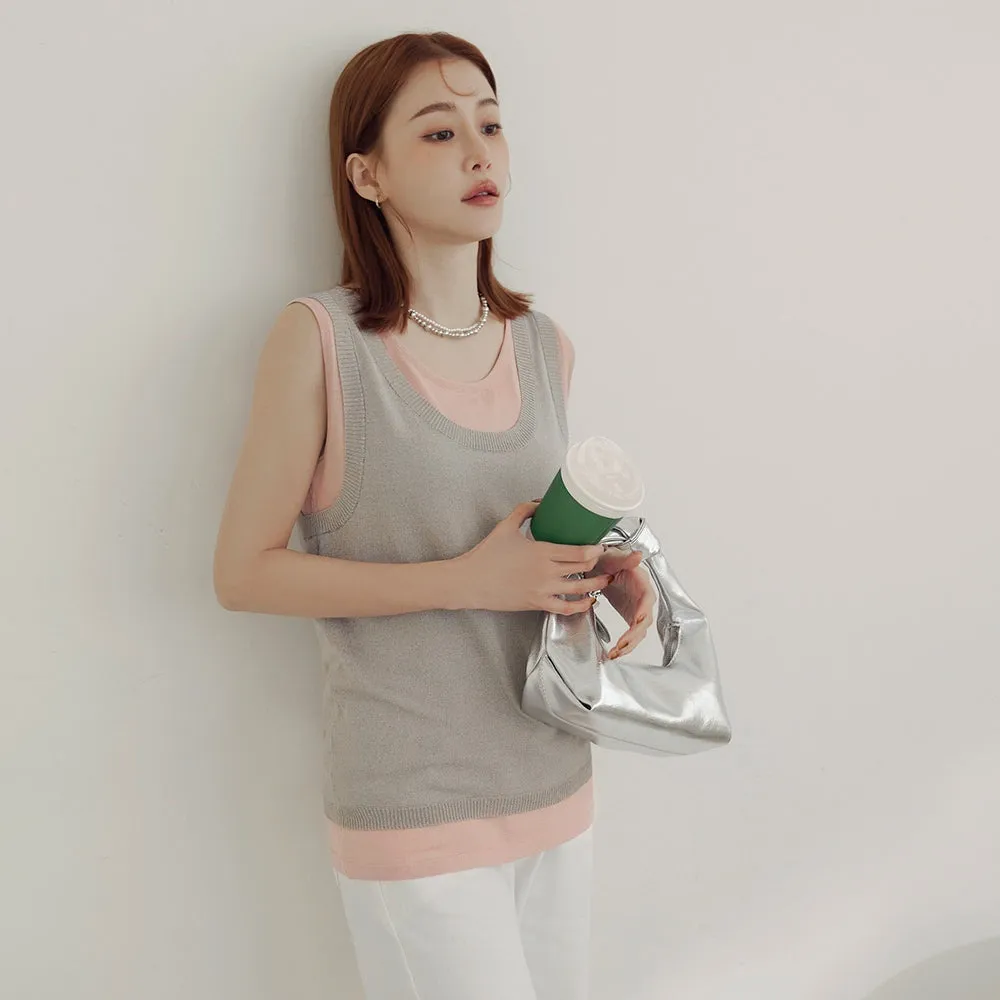 Basic Solid Knit Two Piece Colorblock Sleeveless Tank Top