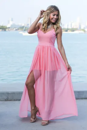 Blush Maxi Dress with Open Back and Side Slit