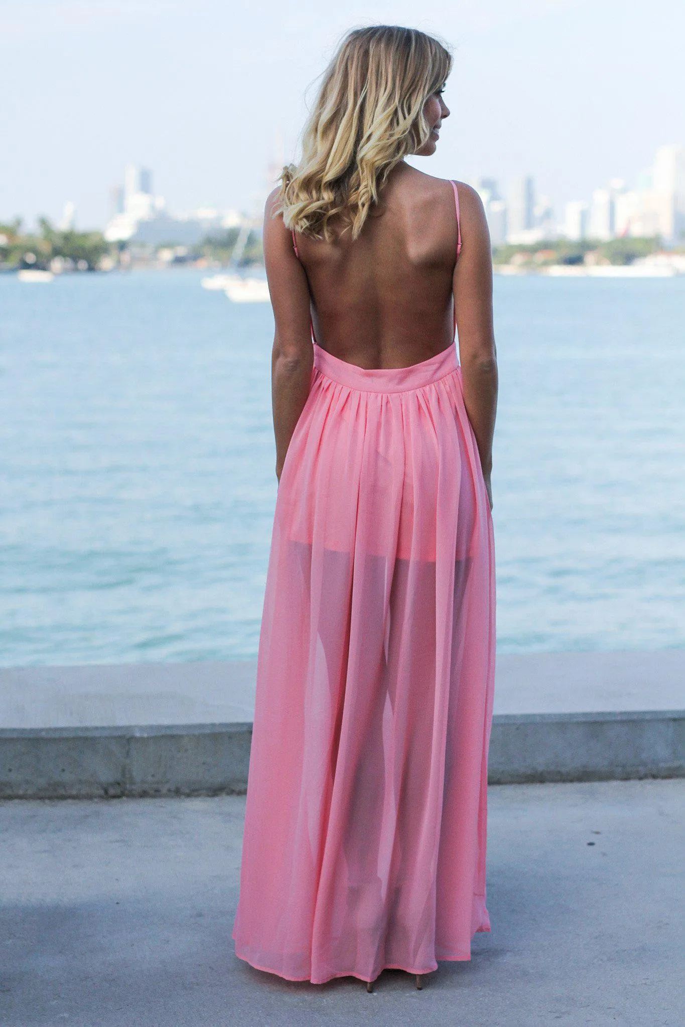 Blush Maxi Dress with Open Back and Side Slit