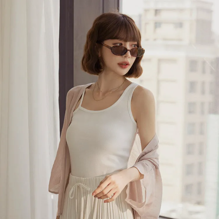 Casual Basic Solid One Shoulder Strap Tank Top