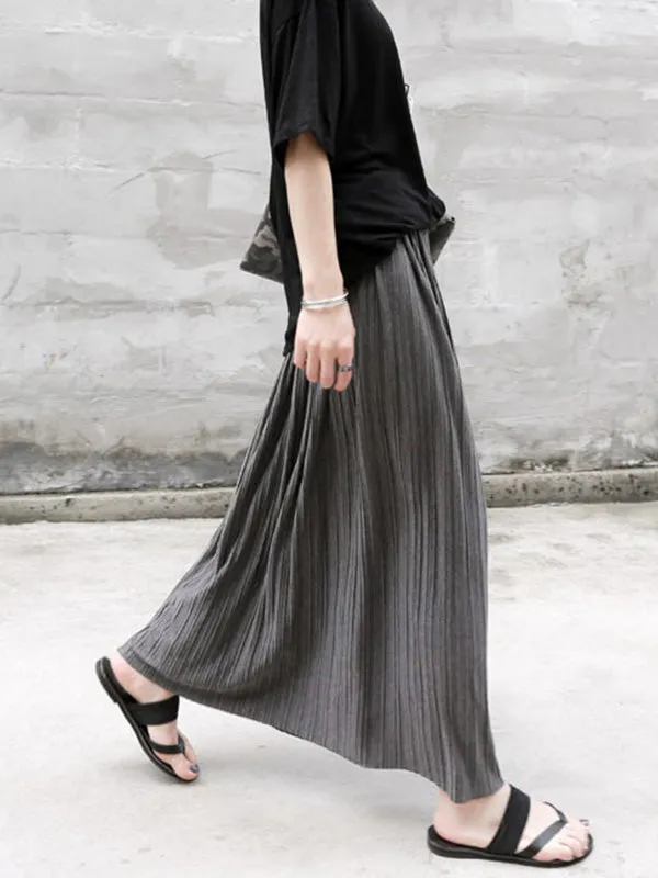 Casual Solid Color Elasticity Waist Pleated Skirts