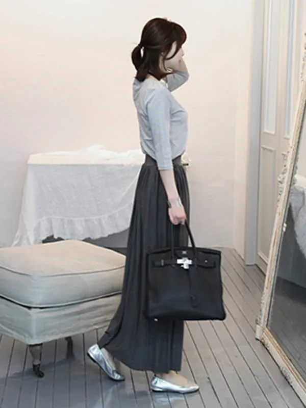 Casual Solid Color Elasticity Waist Pleated Skirts