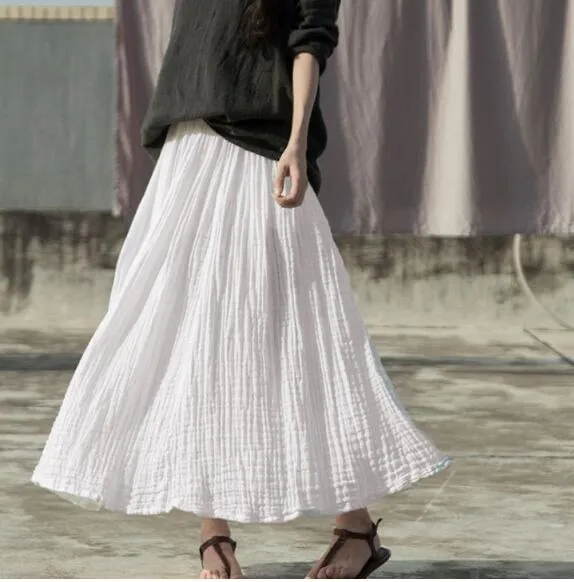 Cotton Summer Women Skirts Summer Simple Skirt Elastic Waist