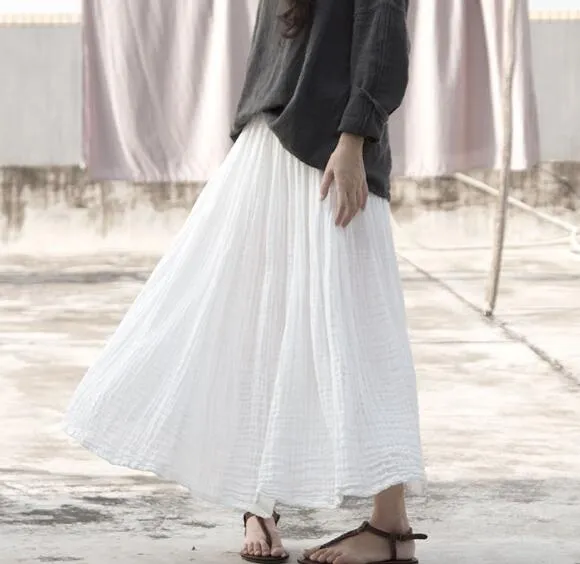 Cotton Summer Women Skirts Summer Simple Skirt Elastic Waist