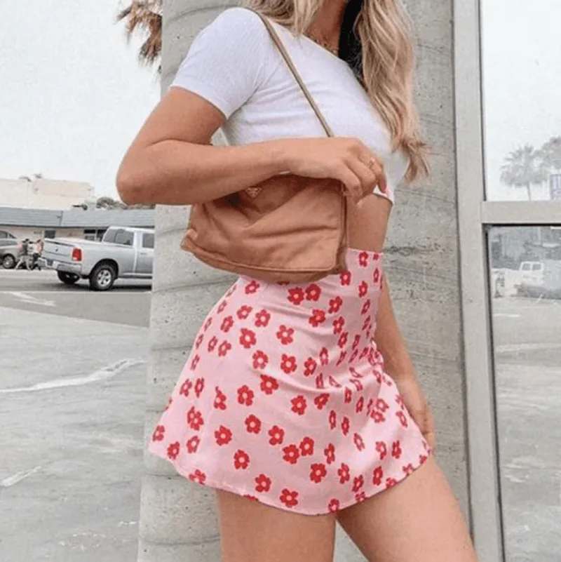 Cute Floral High Waist Mini Skirts