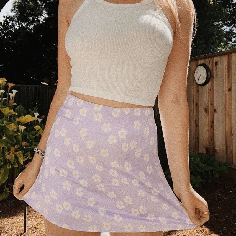 Cute Floral High Waist Mini Skirts