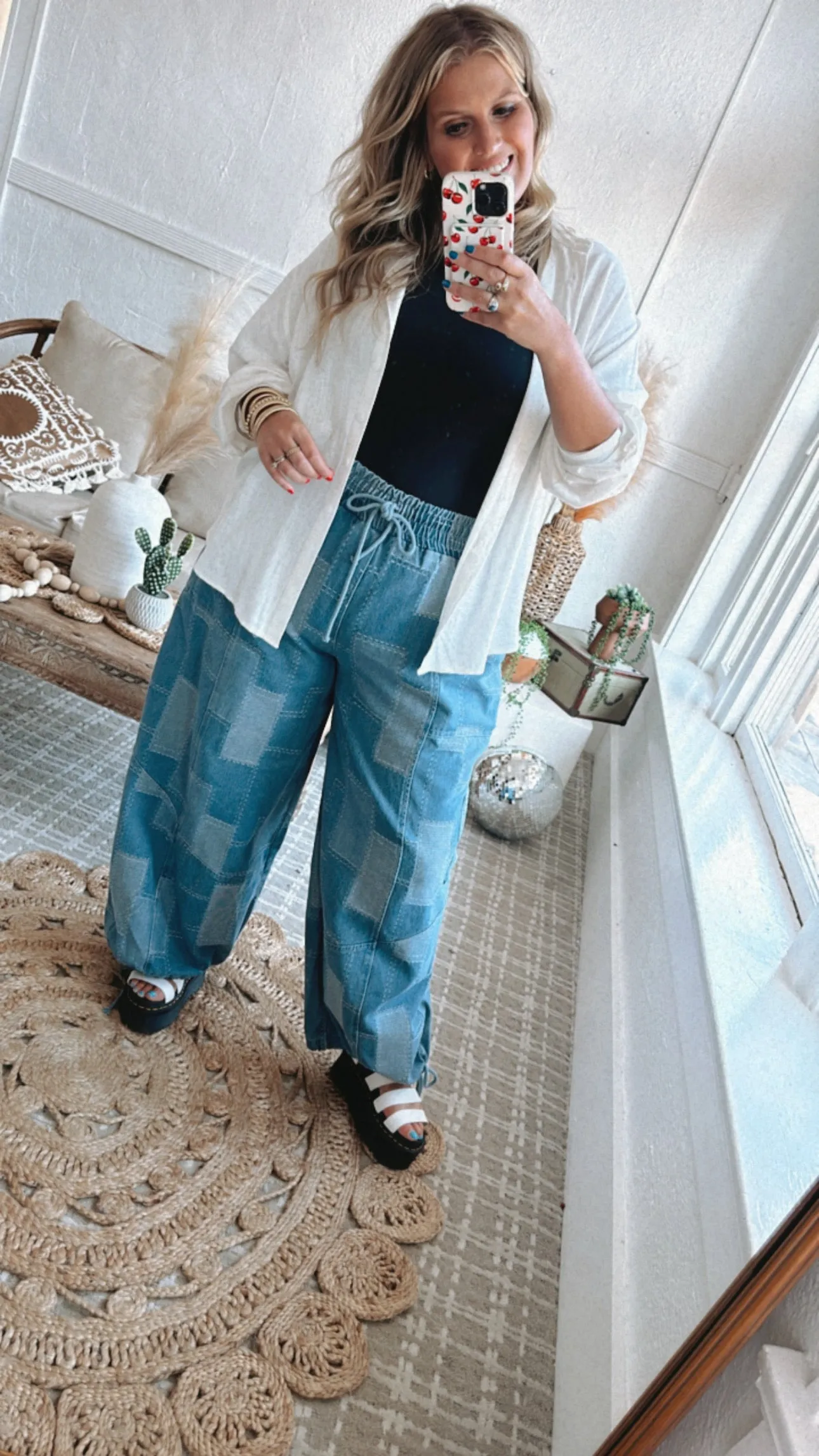 Demi Denim Checkered Patchwork Jogger Pant