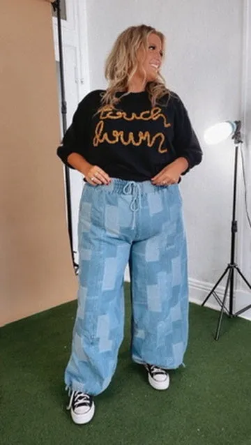 Demi Denim Checkered Patchwork Jogger Pant