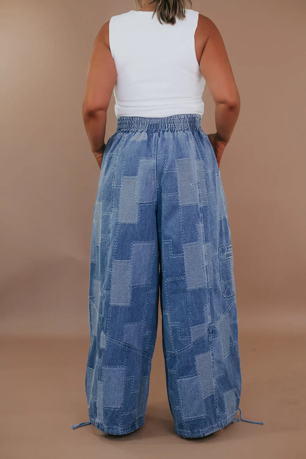 Demi Denim Checkered Patchwork Jogger Pant