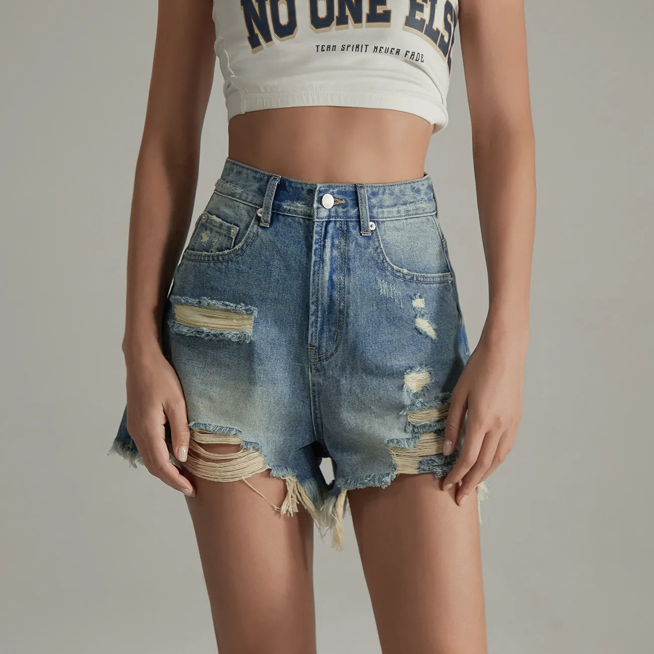 Distressed Ripped Denim Shorts