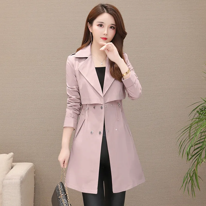 Drawstring Waist Lapel Candy Color Long Coat