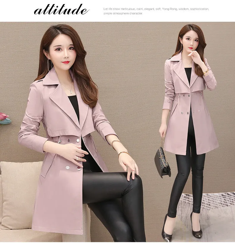 Drawstring Waist Lapel Candy Color Long Coat