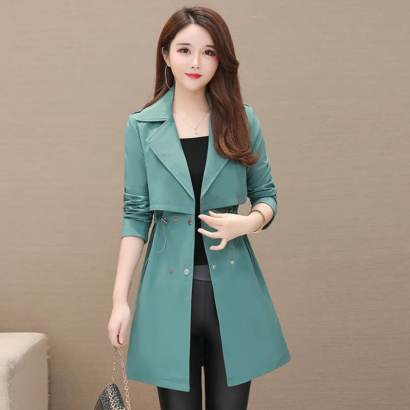 Drawstring Waist Lapel Candy Color Long Coat